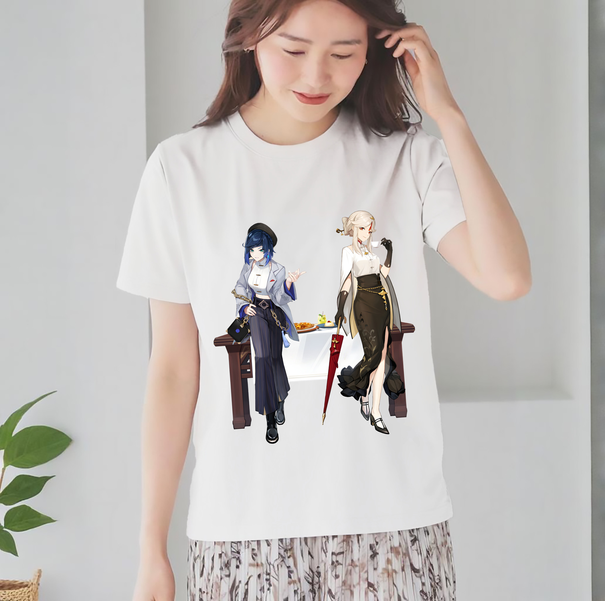 げんし神 夜兰 やらん genshin Yaran レディースカジュアルプリントTシャツ（綿100％）