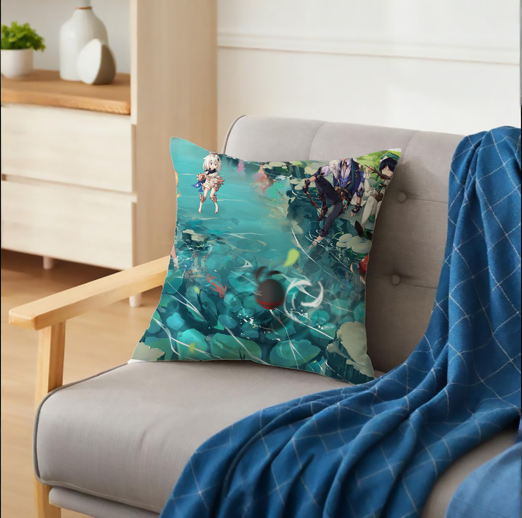 げんし神 genshin クッションカバー＆本体セット（ポリエステル素材）
