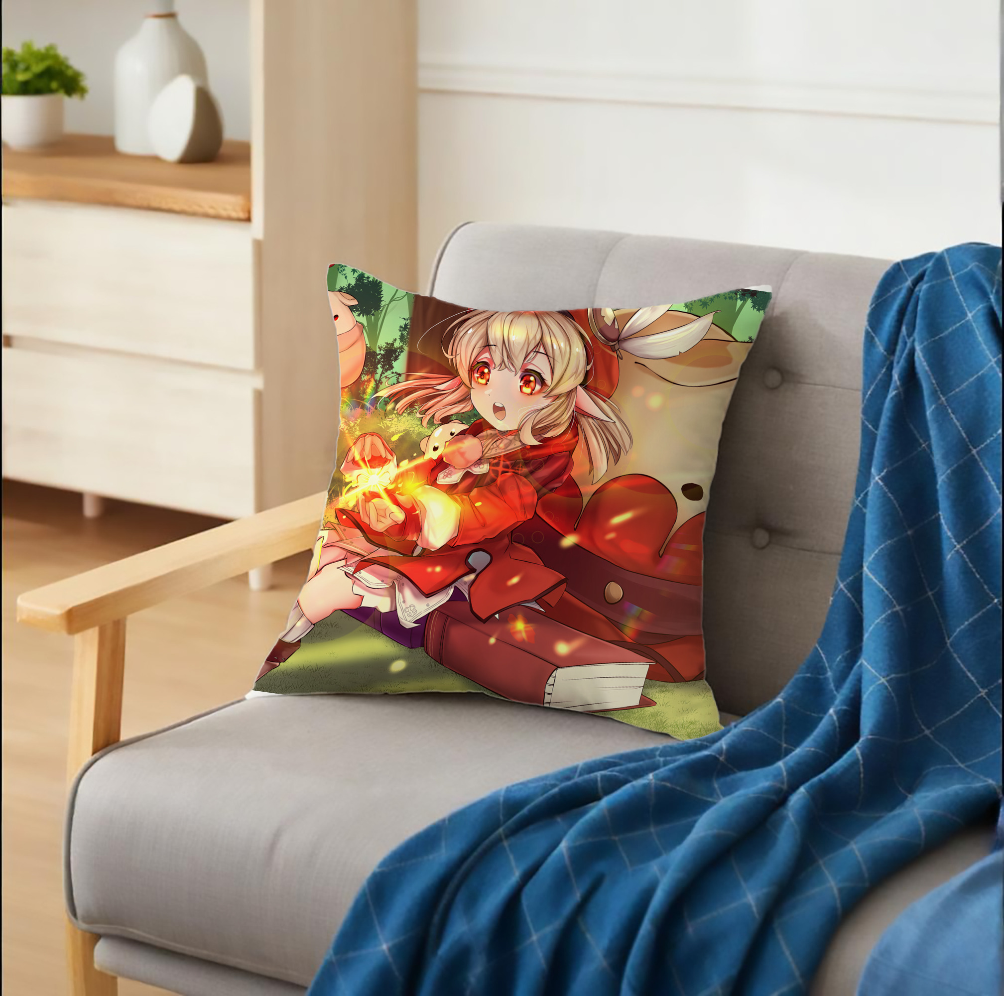 げんし神 genshin クッションカバー＆本体セット（ポリエステル素材）