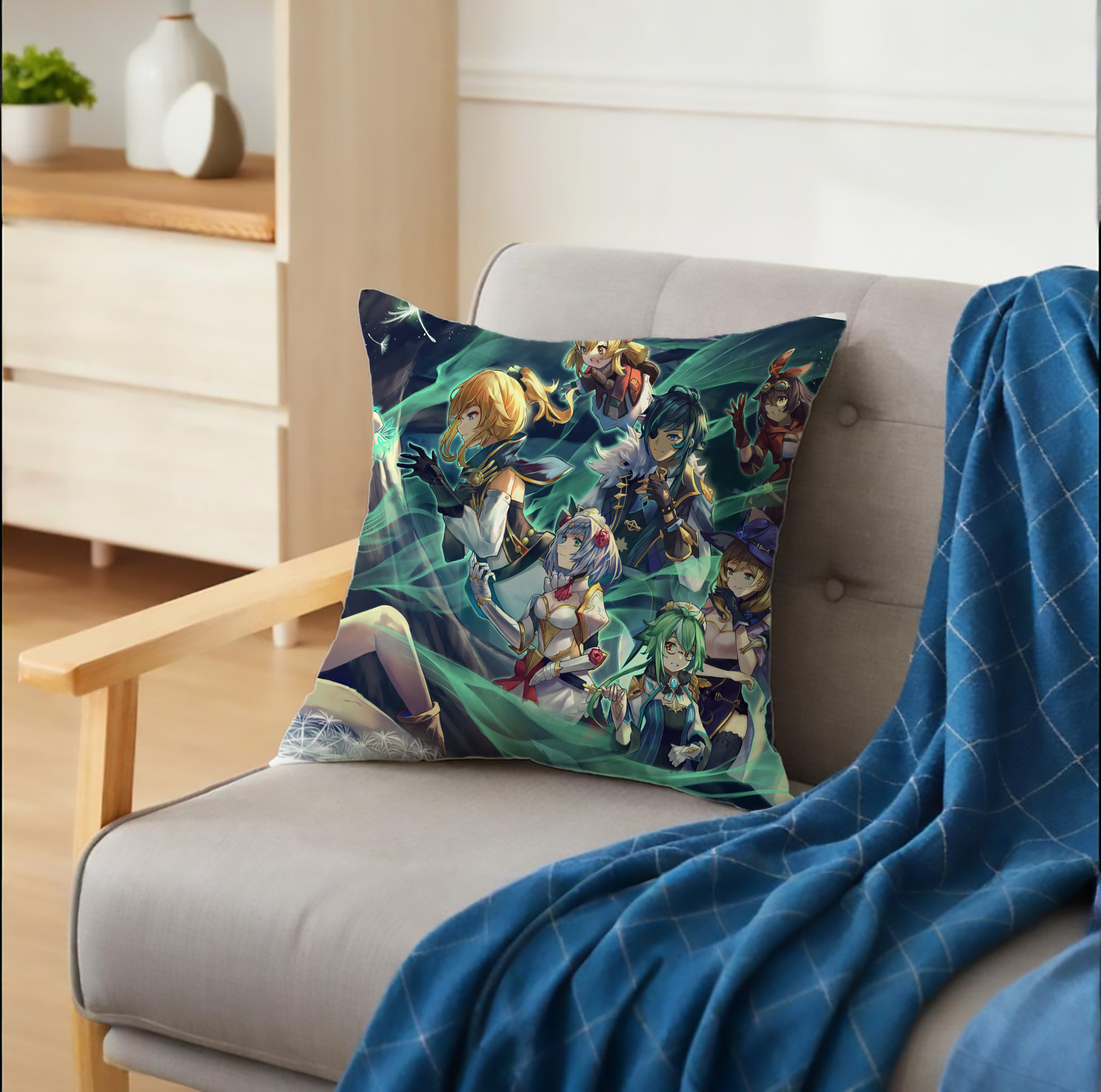 げんし神 genshin クッションカバー＆本体セット（ポリエステル素材）
