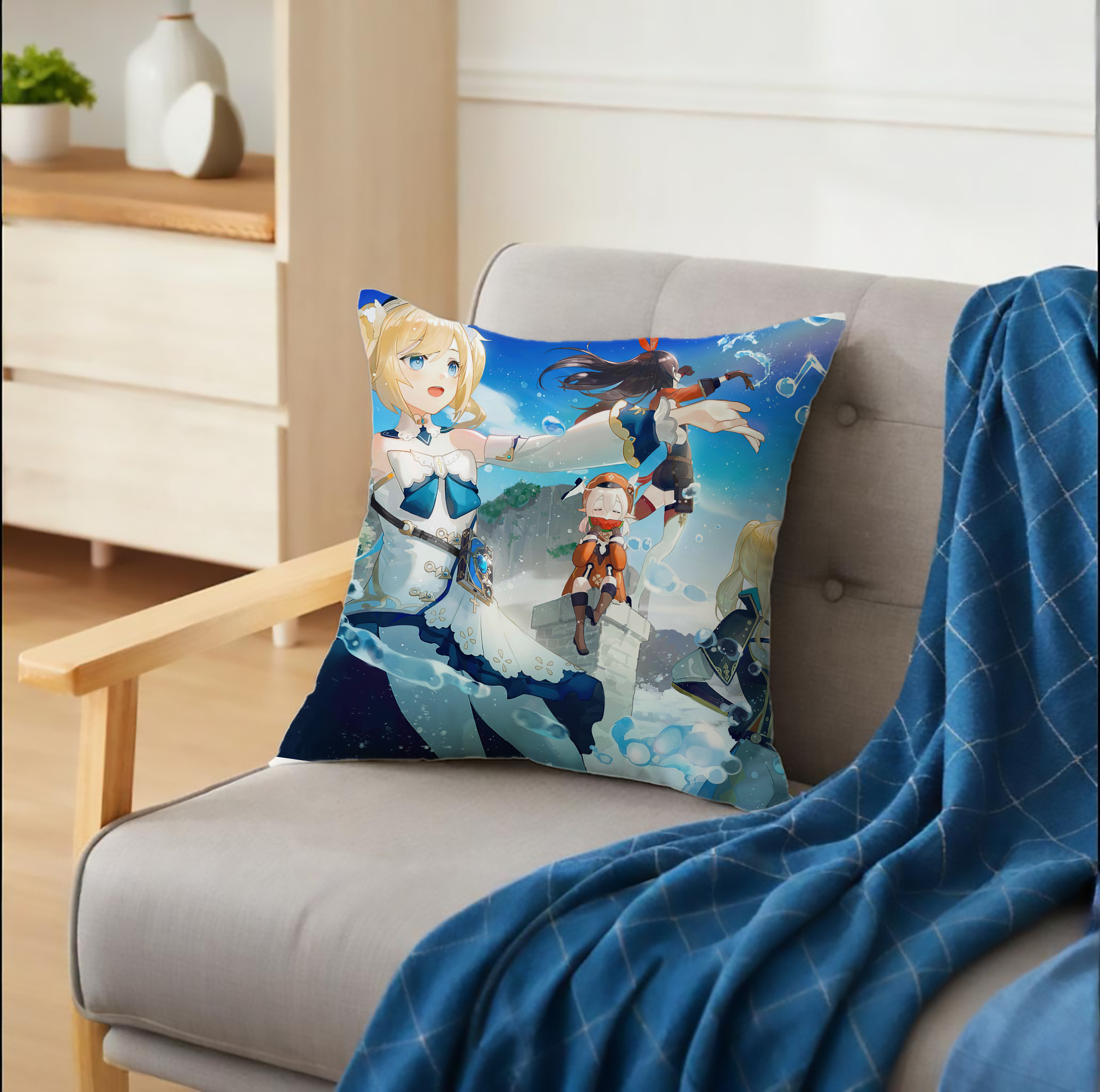 げんし神 genshin クッションカバー＆本体セット（ポリエステル素材）