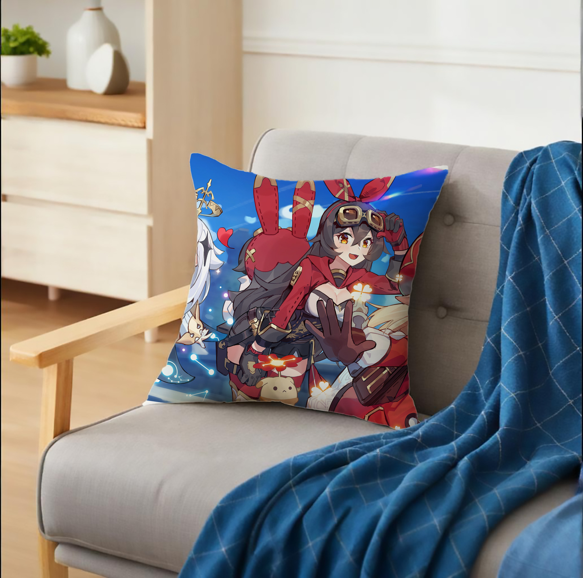 げんし神 genshin クッションカバー＆本体セット（ポリエステル素材）