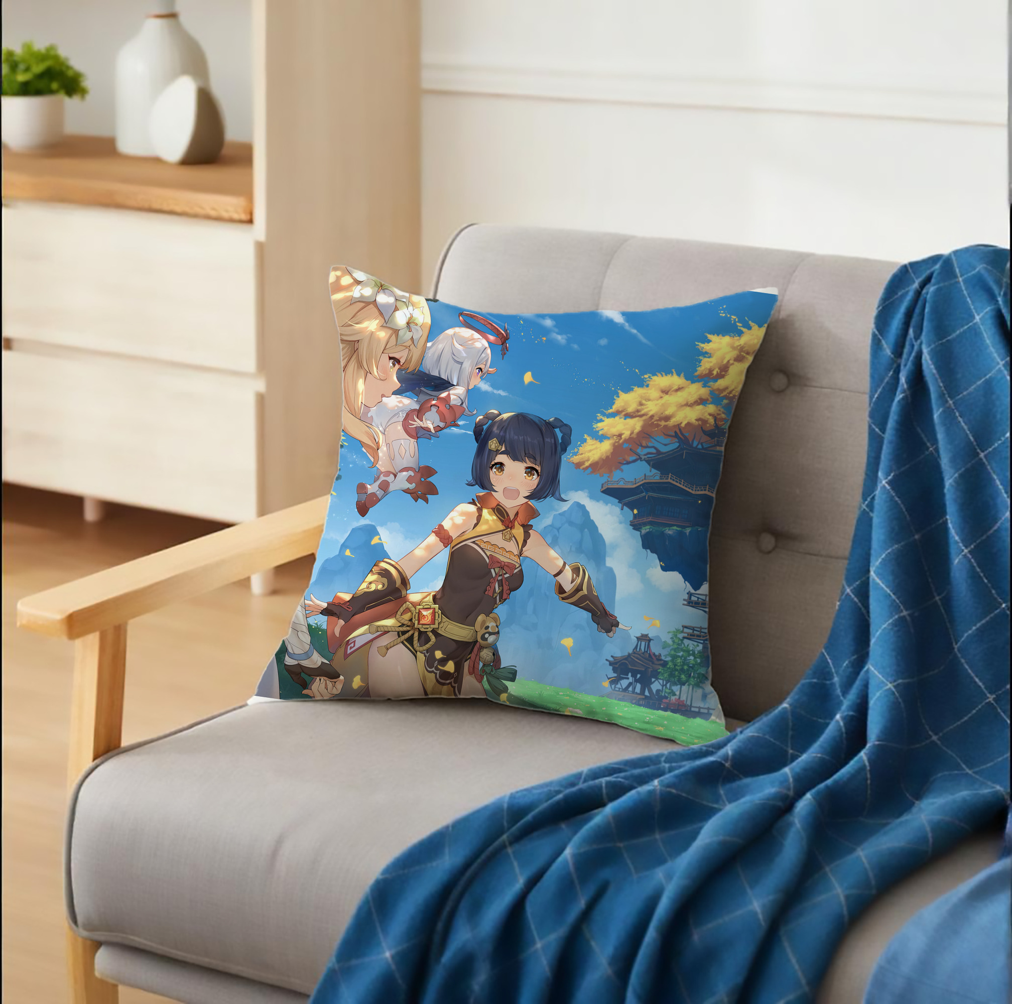 げんし神 genshin クッションカバー＆本体セット（ポリエステル素材）