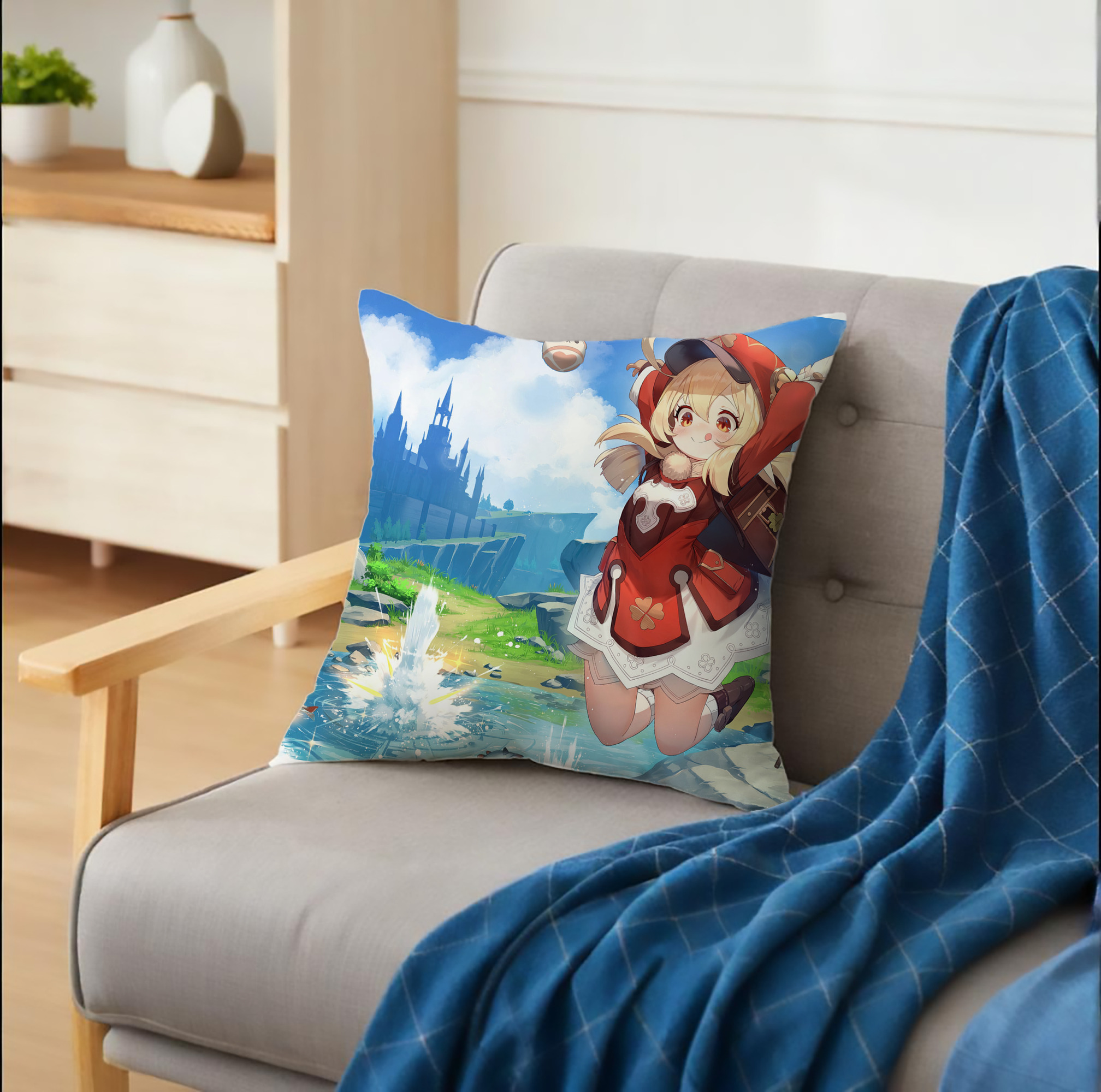げんし神 genshin クッションカバー＆本体セット（ポリエステル素材）