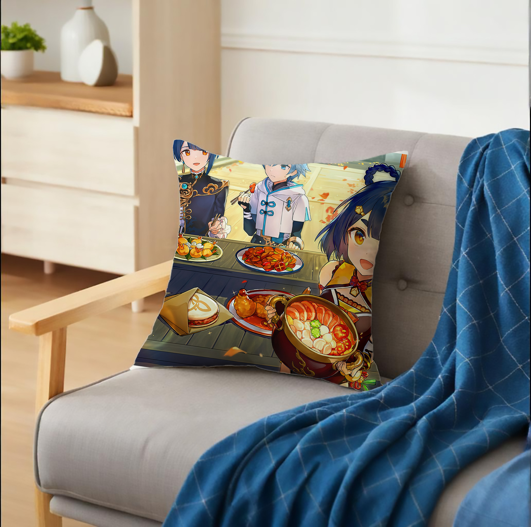 げんし神 genshin クッションカバー＆本体セット（ポリエステル素材）