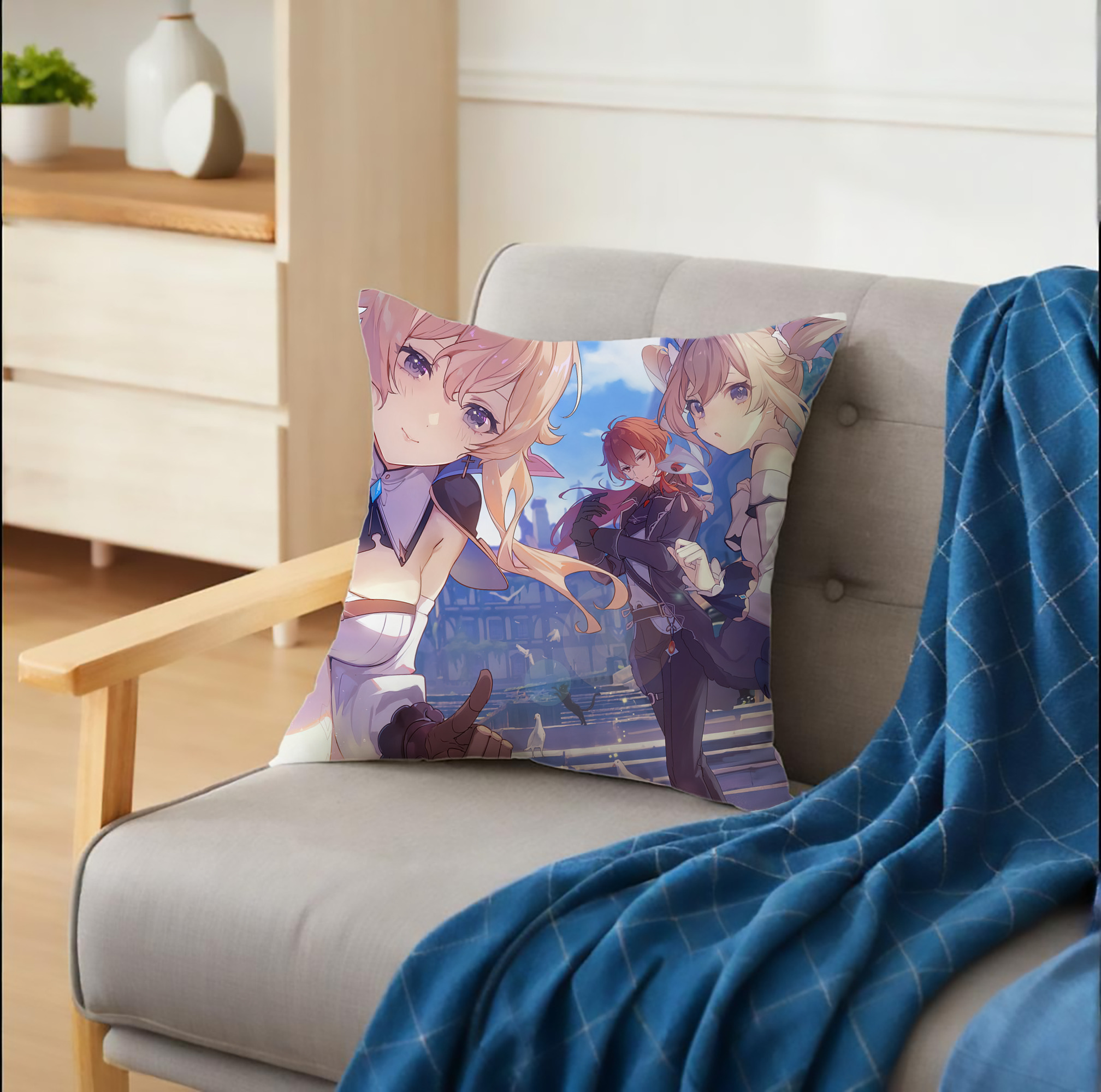 げんし神 genshin クッションカバー＆本体セット（ポリエステル素材）