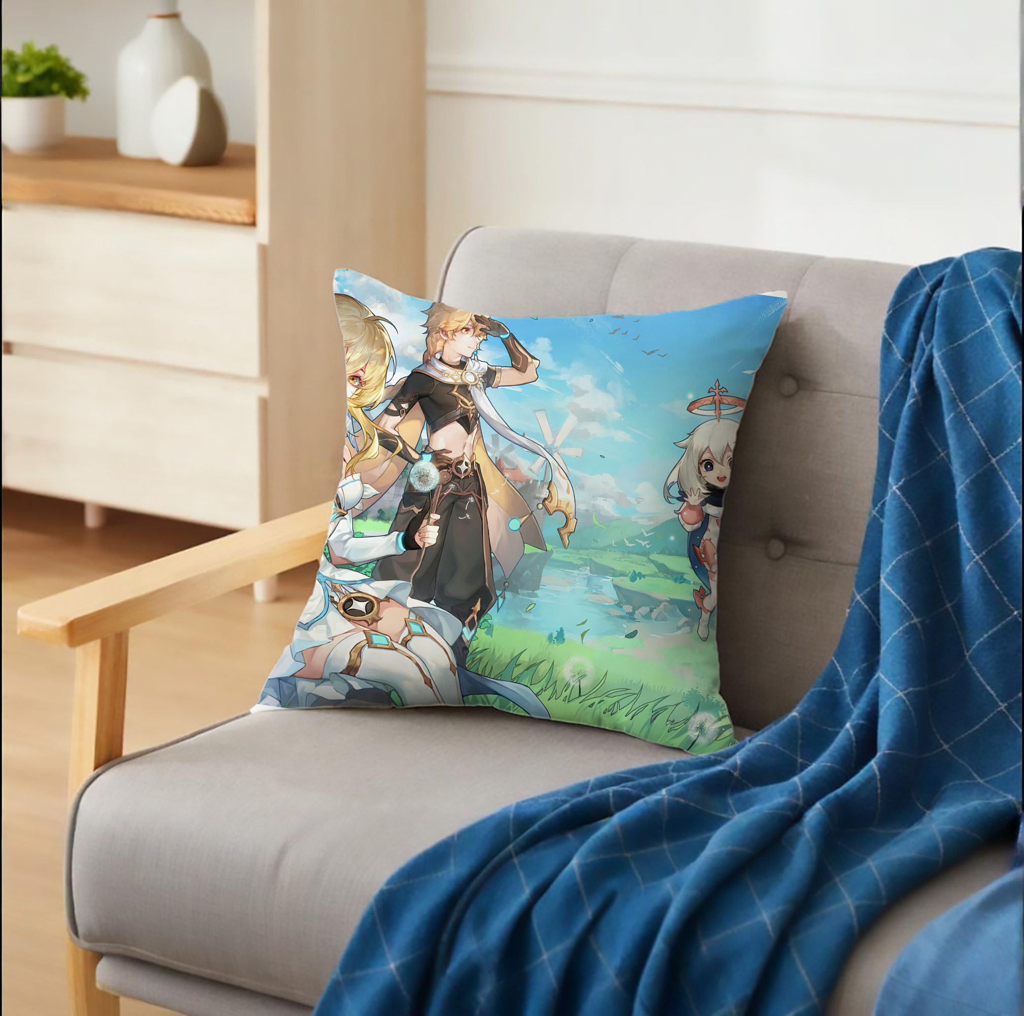 げんし神 genshin クッションカバー＆本体セット（ポリエステル素材）
