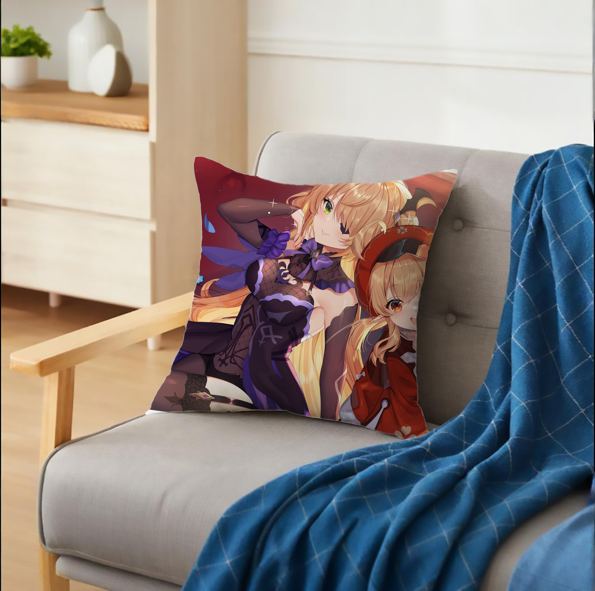 げんし神 genshin クッションカバー＆本体セット（ポリエステル素材）