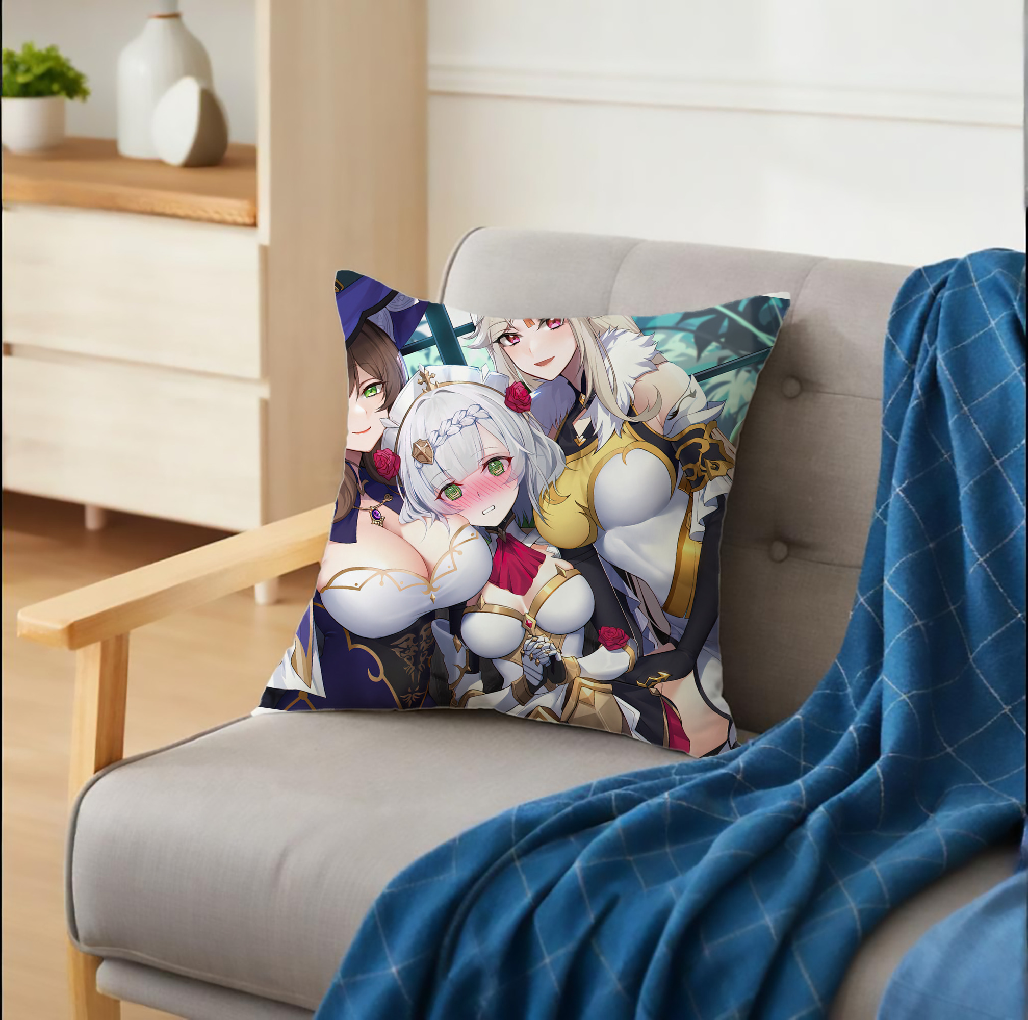 げんし神 genshin クッションカバー＆本体セット（ポリエステル素材）