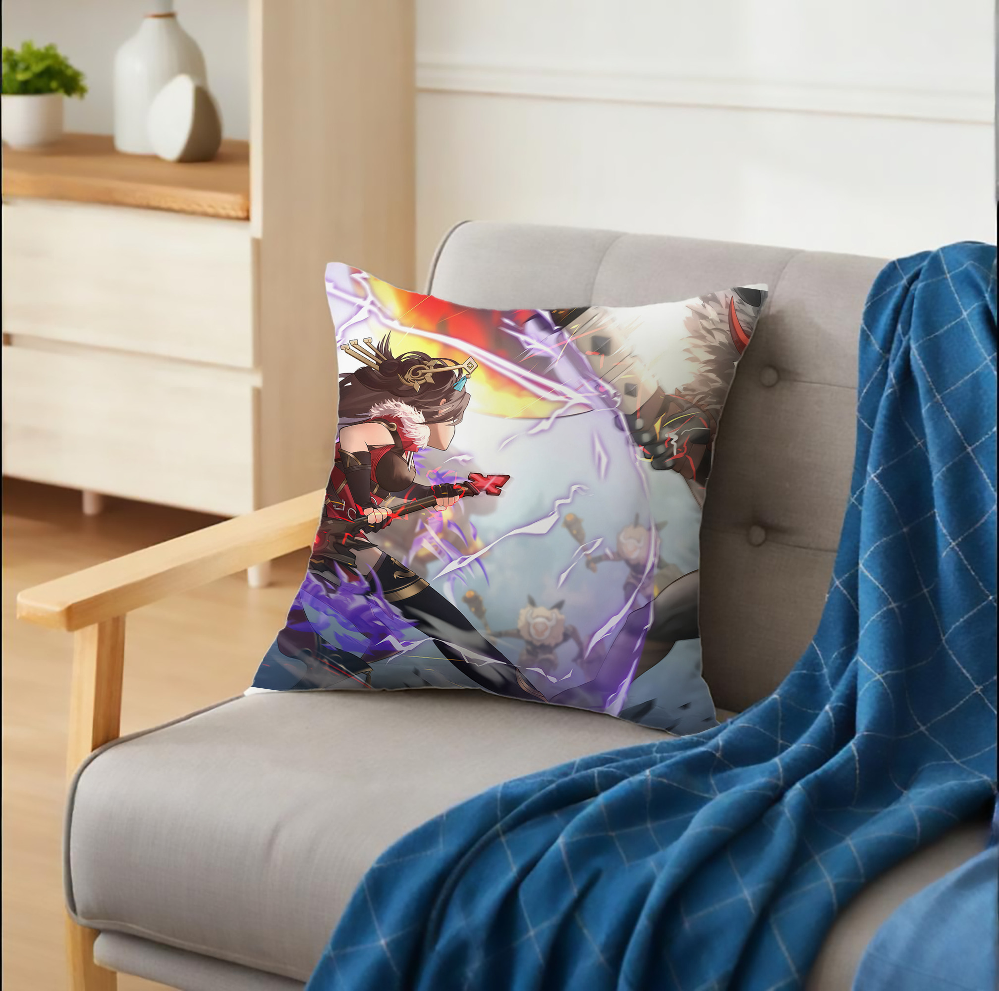 げんし神 genshin クッションカバー＆本体セット（ポリエステル素材）