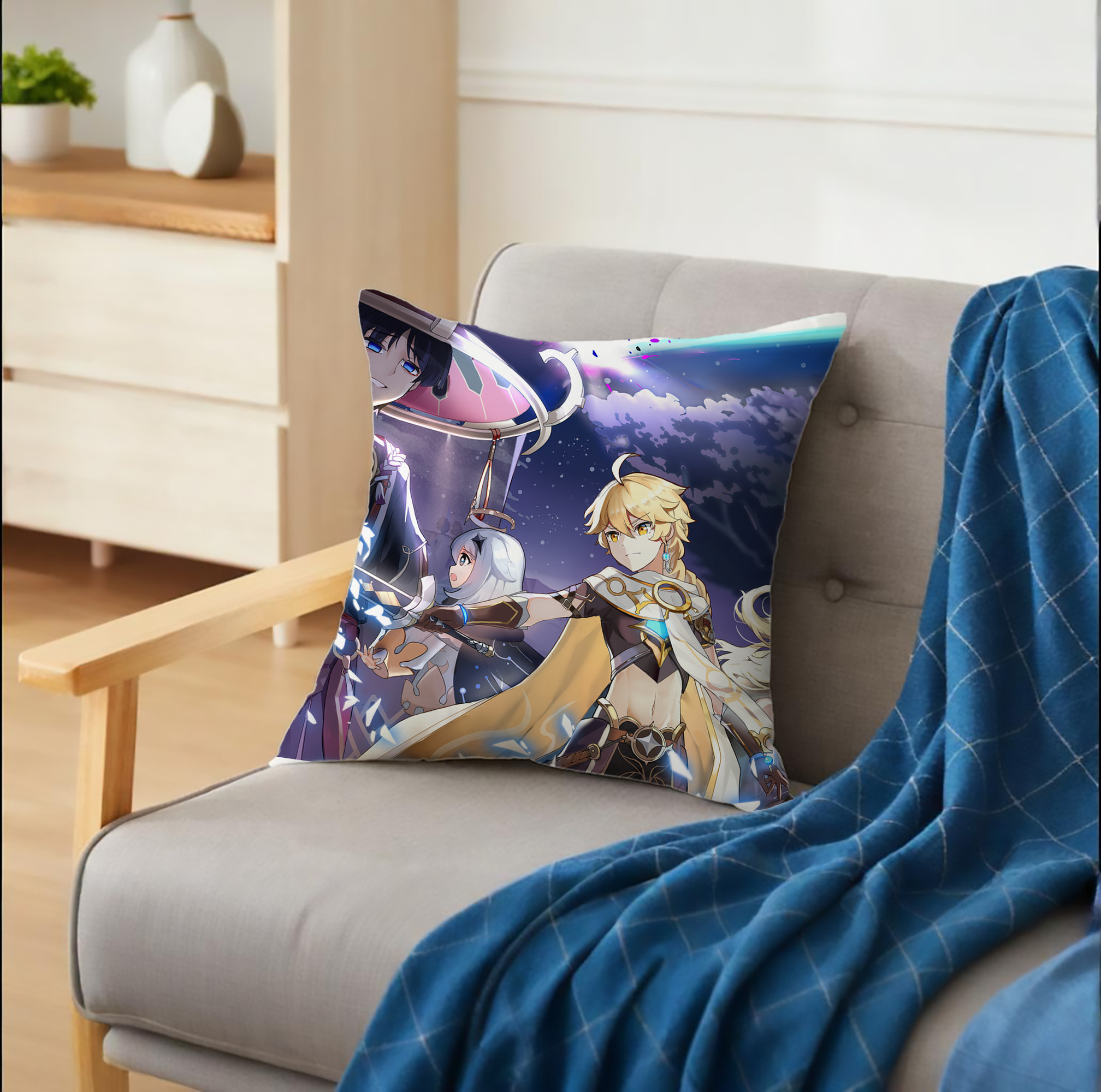 げんし神 genshin クッションカバー＆本体セット（ポリエステル素材）