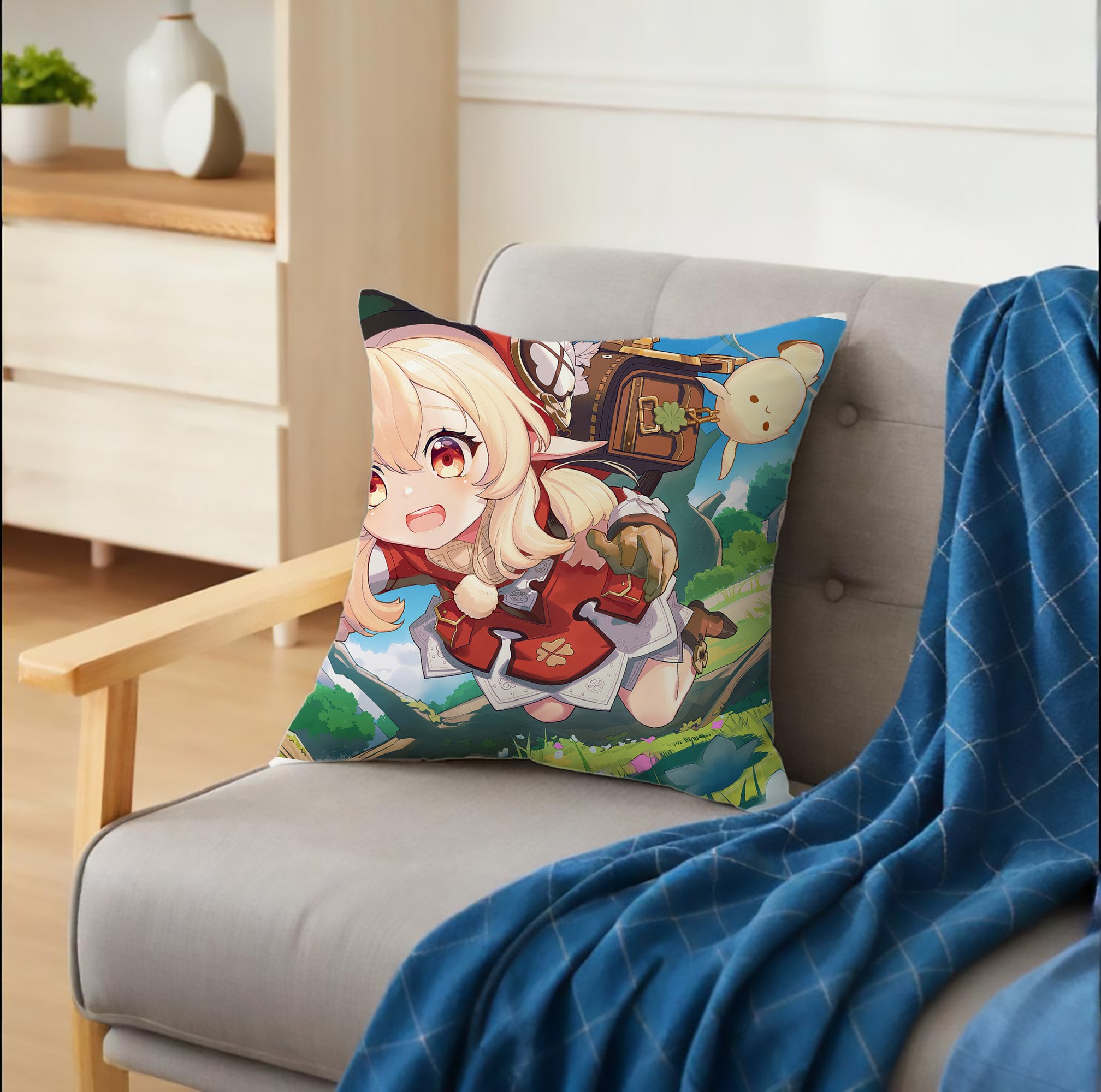 げんし神 genshin クッションカバー＆本体セット（ポリエステル素材）