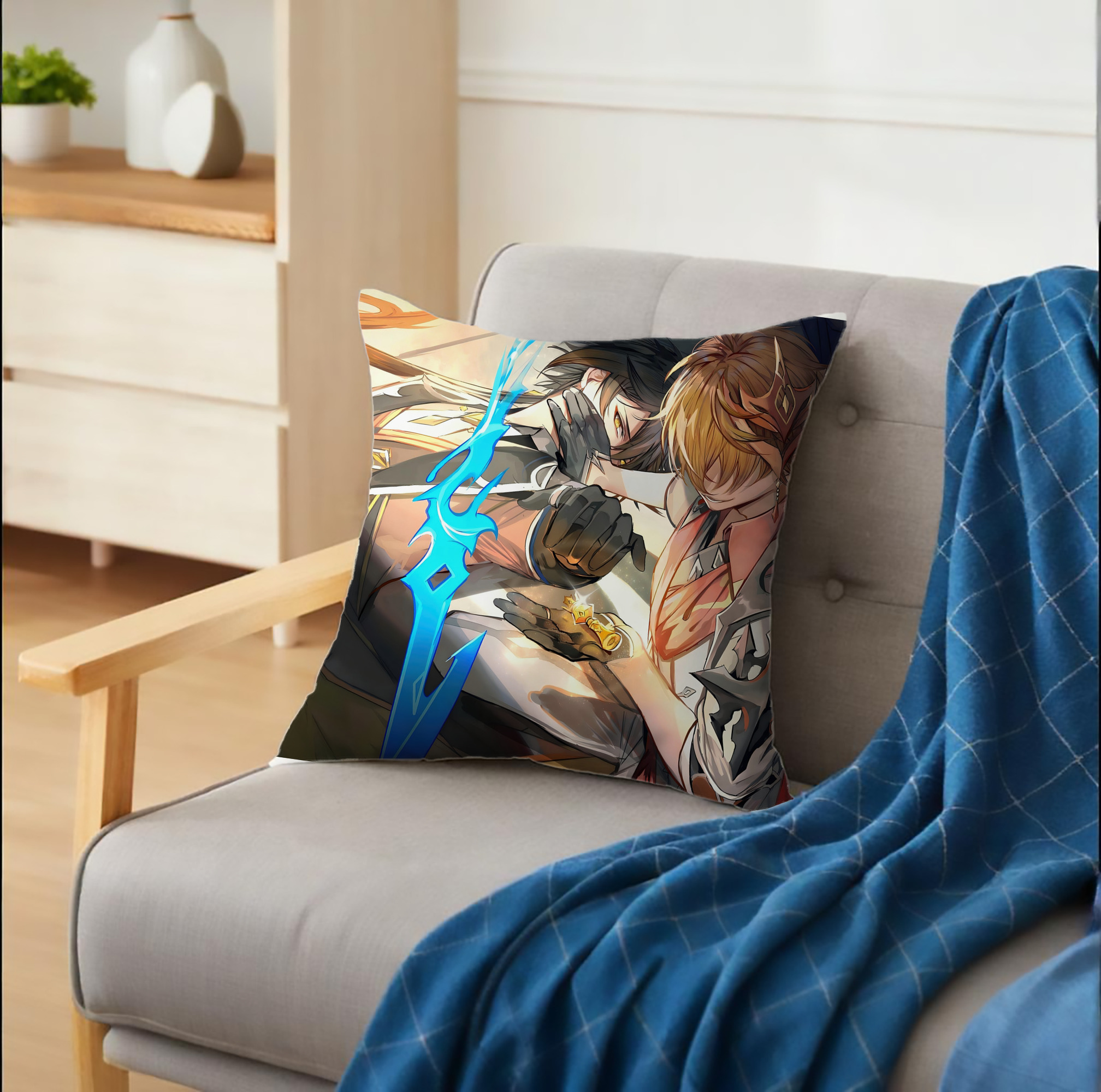 げんし神 genshin クッションカバー＆本体セット（ポリエステル素材）