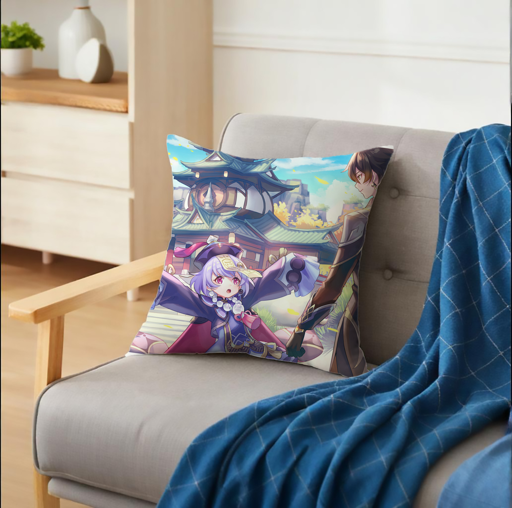 げんし神 genshin クッションカバー＆本体セット（ポリエステル素材）