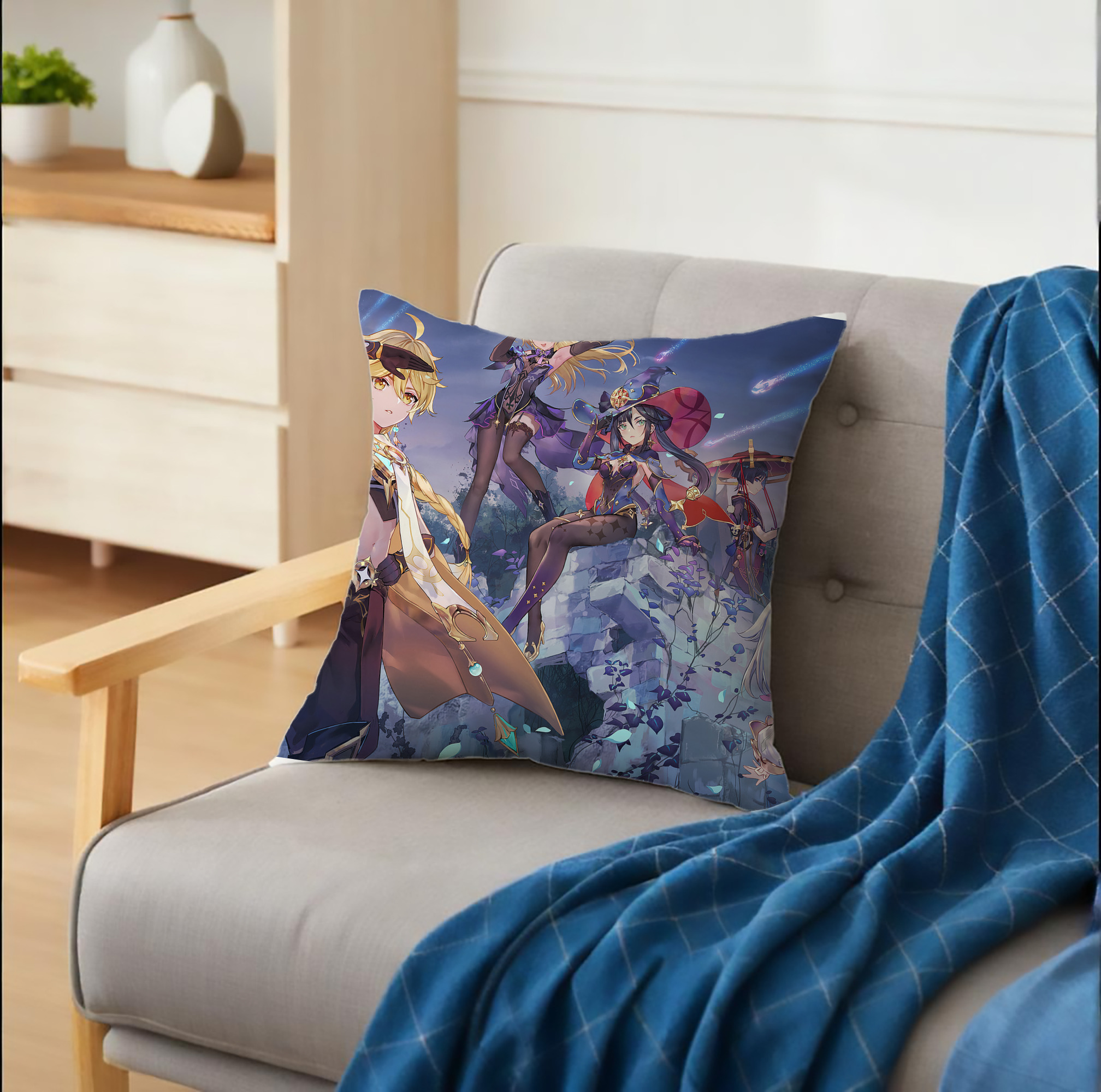 げんし神 genshin クッションカバー＆本体セット（ポリエステル素材）