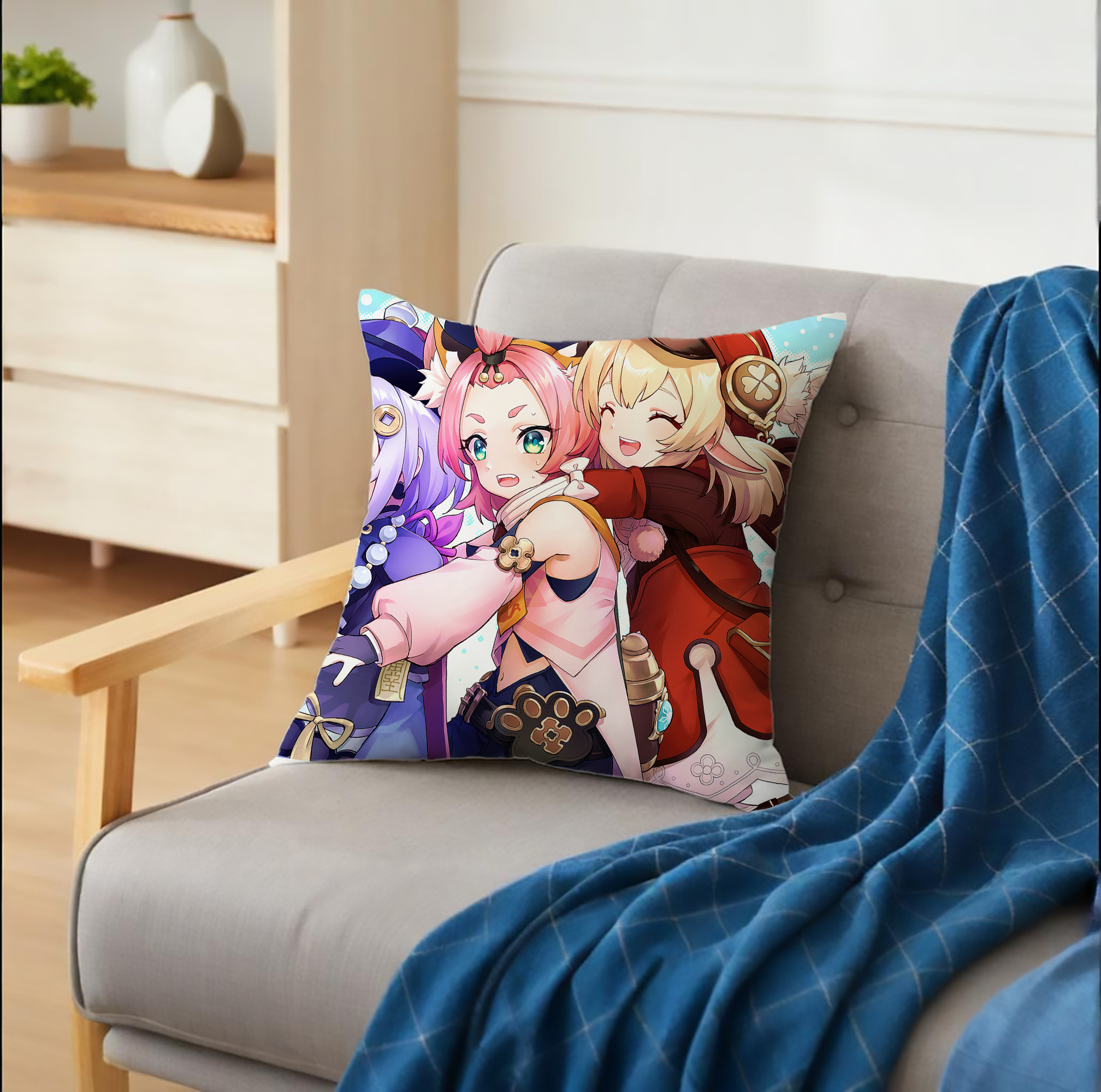 げんし神 genshin クッションカバー＆本体セット（ポリエステル素材）