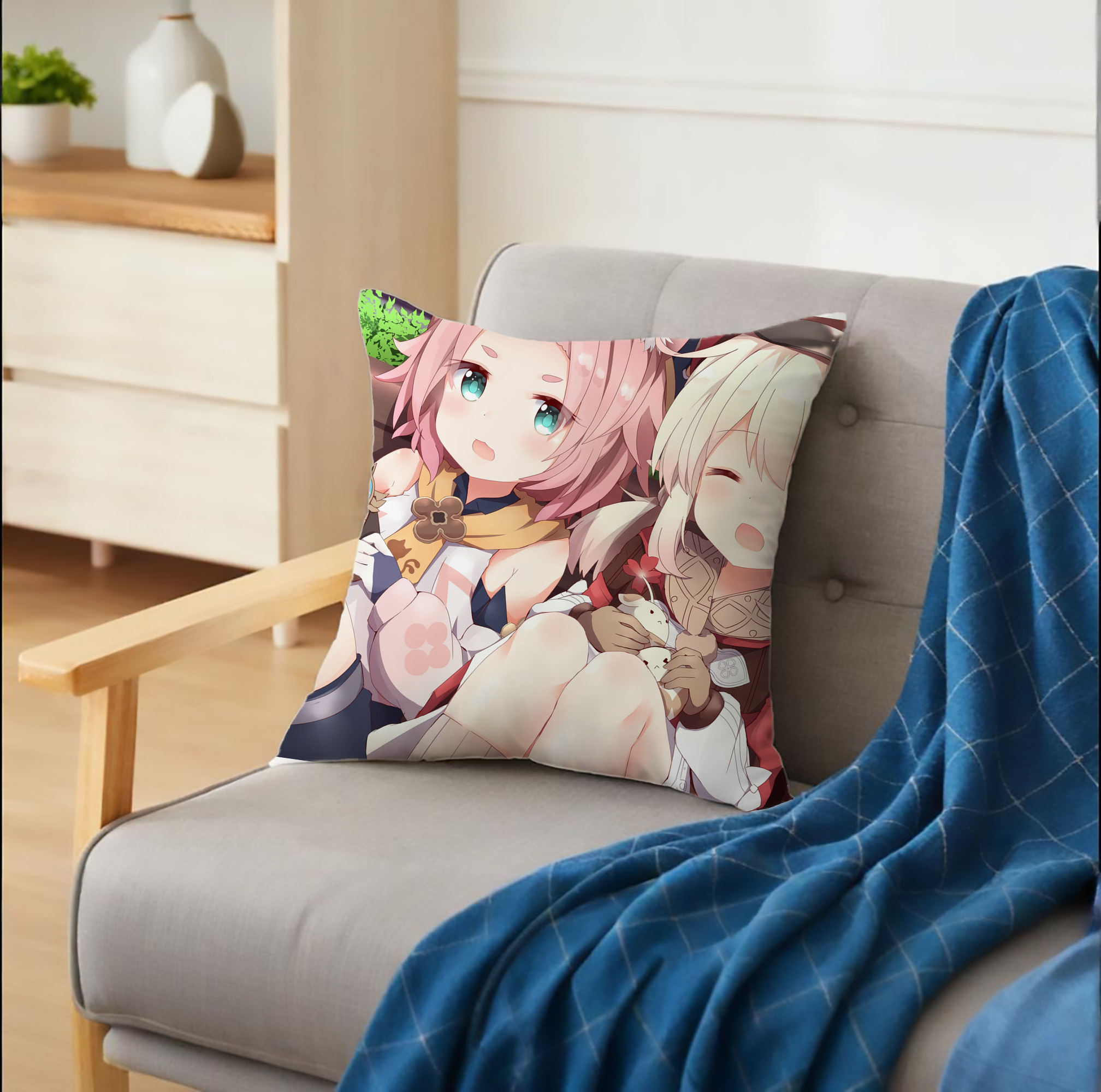 げんし神 genshin クッションカバー＆本体セット（ポリエステル素材）