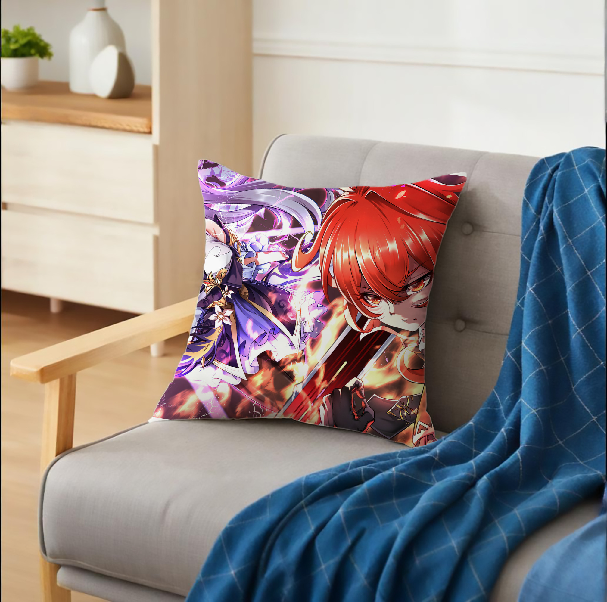 げんし神 genshin クッションカバー＆本体セット（ポリエステル素材）