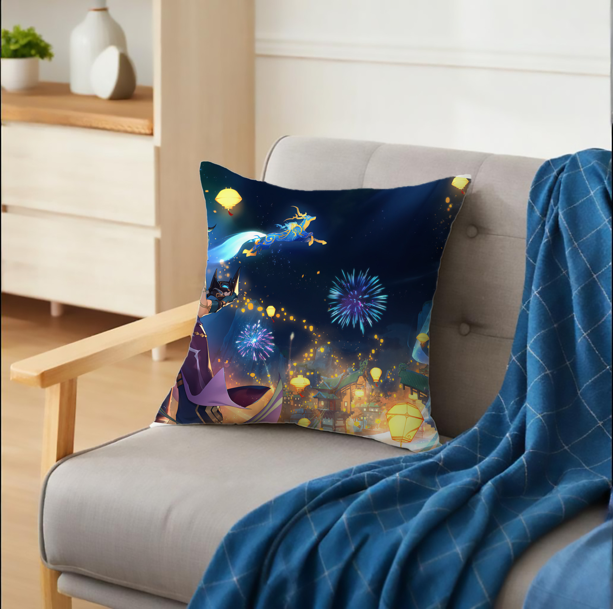 げんし神 genshin クッションカバー＆本体セット（ポリエステル素材）