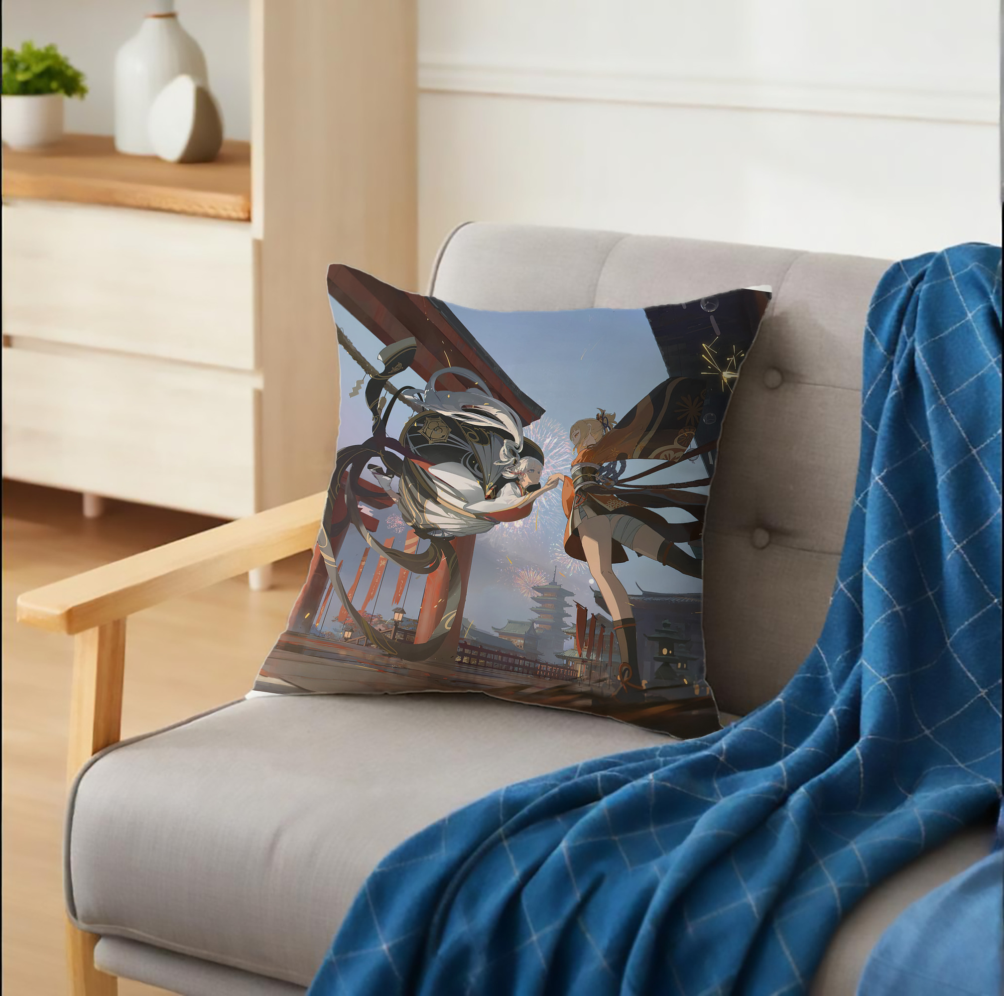げんし神 genshin クッションカバー＆本体セット（ポリエステル素材）