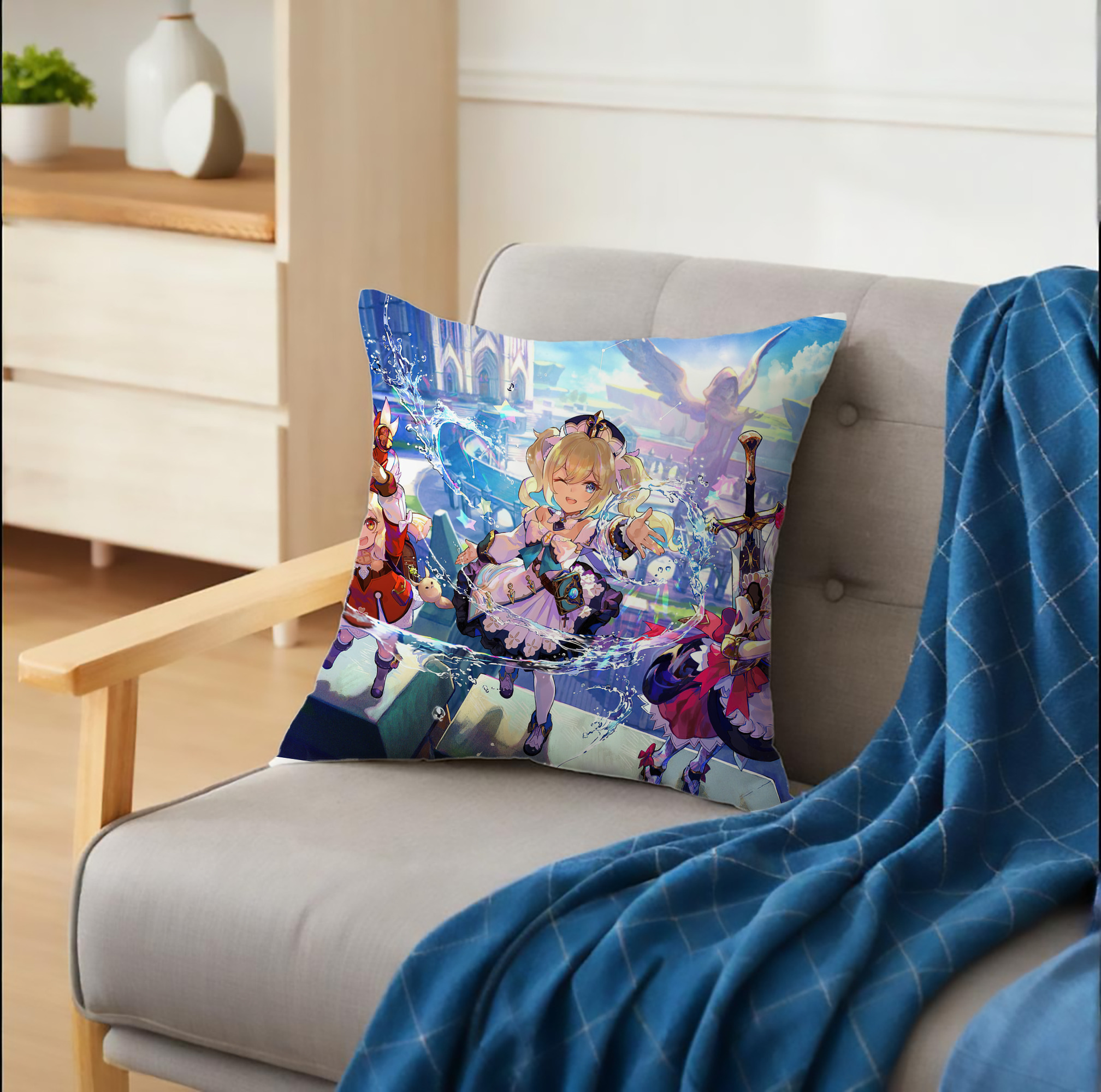 げんし神 genshin クッションカバー＆本体セット（ポリエステル素材）