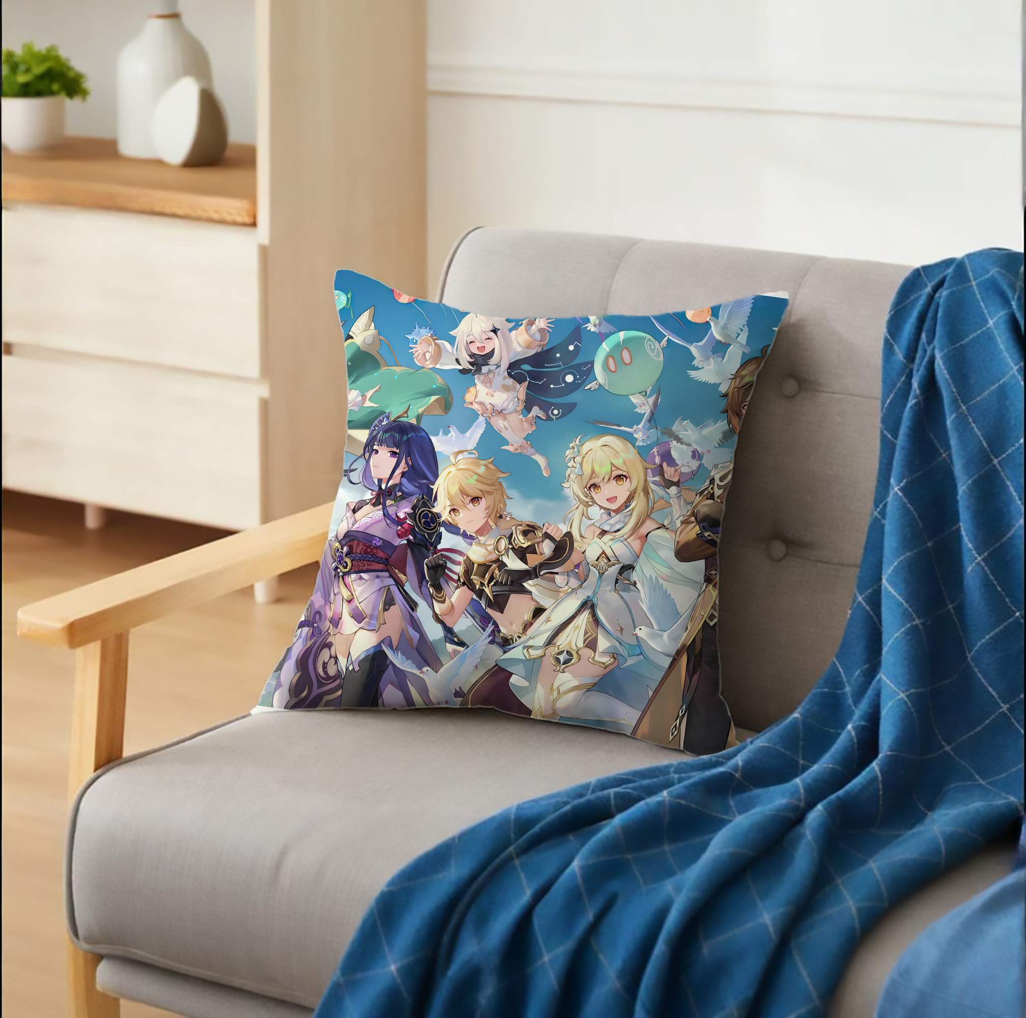 げんし神 genshin クッションカバー＆本体セット（ポリエステル素材）