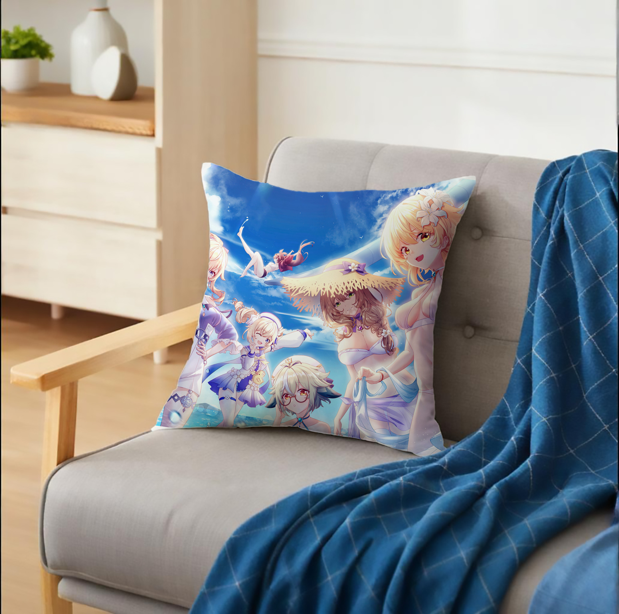 げんし神 genshin クッションカバー＆本体セット（ポリエステル素材）