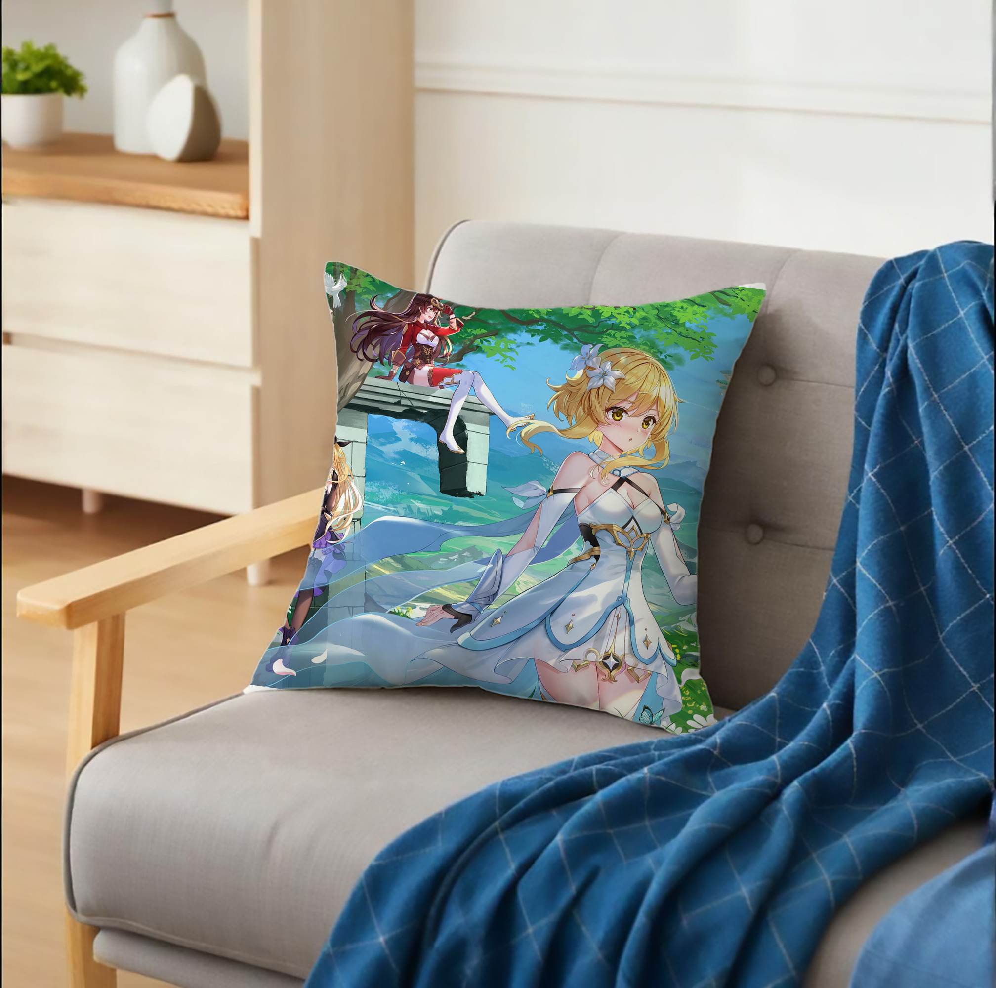 げんし神 genshin クッションカバー＆本体セット（ポリエステル素材）