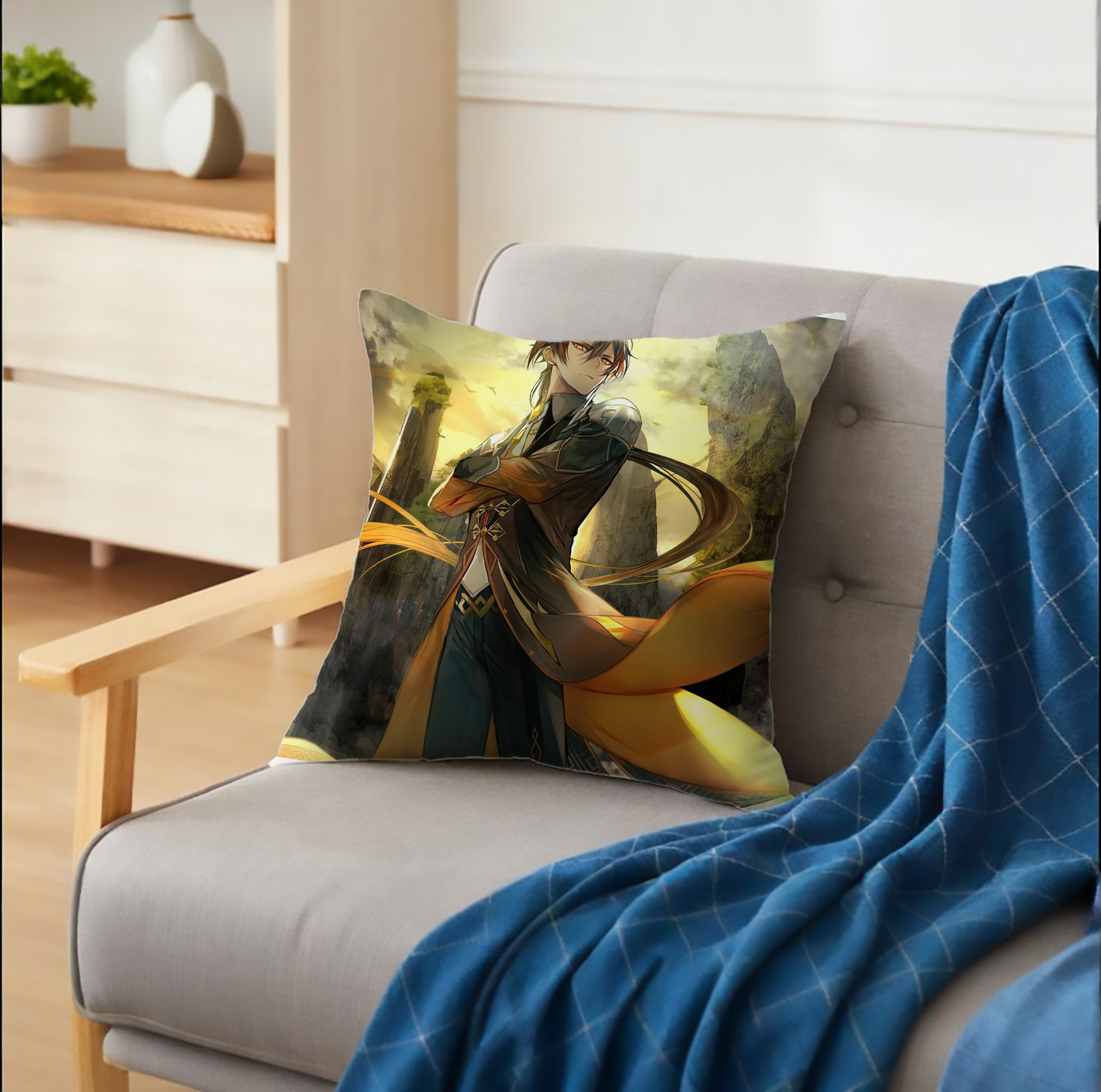 げんし神 genshin クッションカバー＆本体セット（ポリエステル素材）