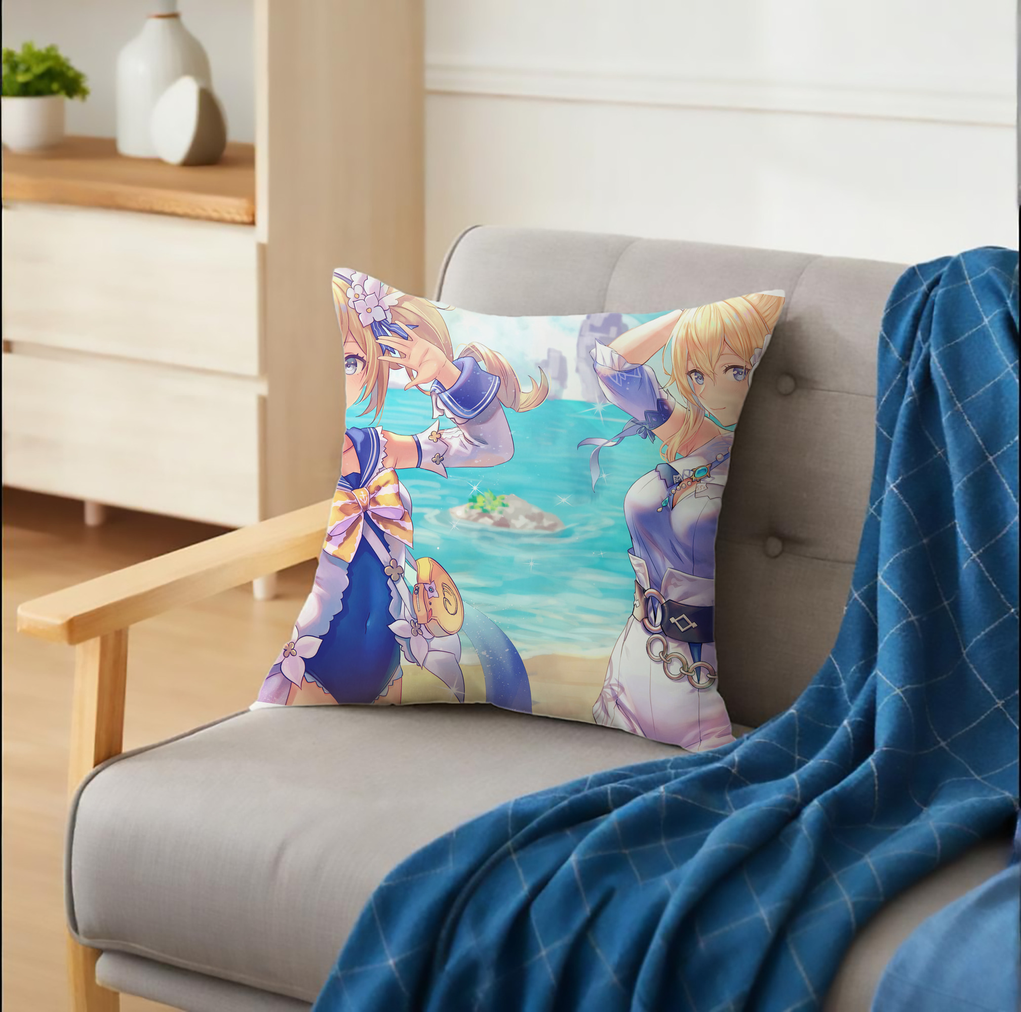 げんし神 genshin クッションカバー＆本体セット（ポリエステル素材）