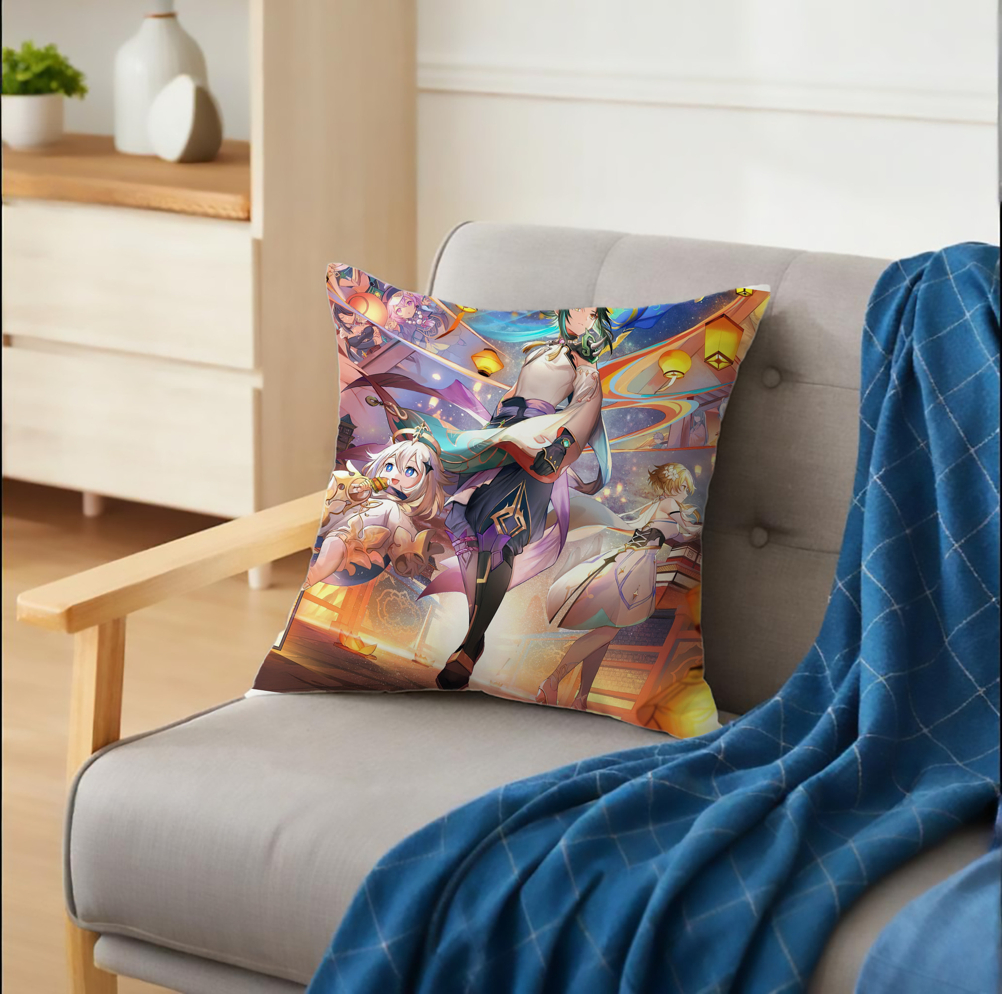 げんし神 genshin クッションカバー＆本体セット（ポリエステル素材）