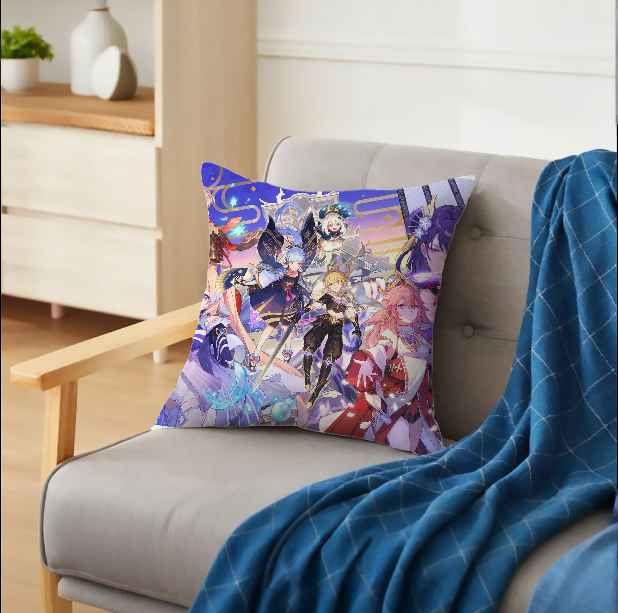げんし神 genshin クッションカバー＆本体セット（ポリエステル素材）