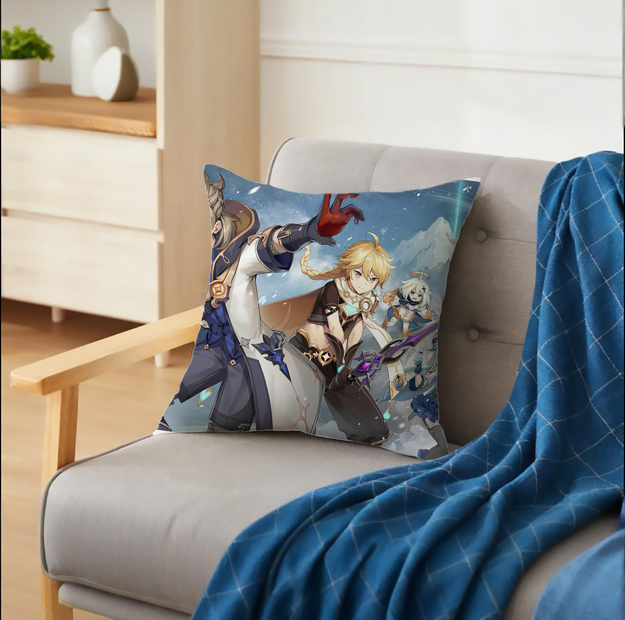 げんし神 genshin クッションカバー＆本体セット（ポリエステル素材）