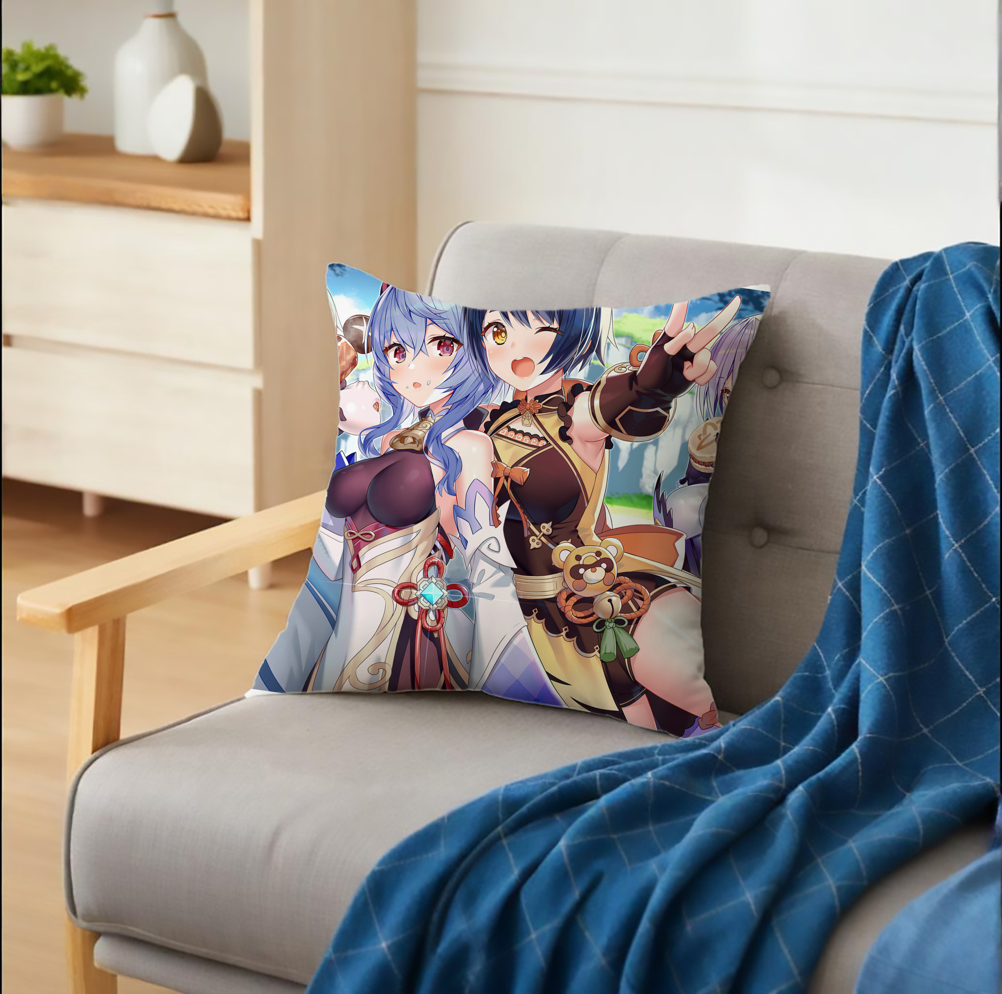 げんし神 genshin クッションカバー＆本体セット（ポリエステル素材）