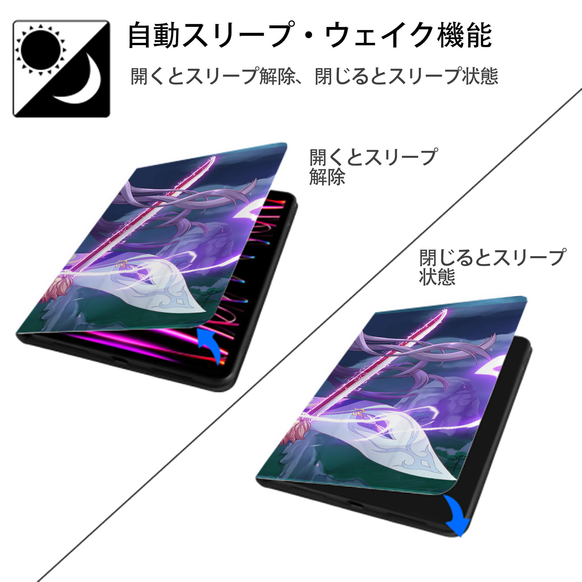 げんし神 genshin IPad ケース ブック型 PUレザー TPU 耐衝撃 軽量 薄型 ペン収納なし 全面保護 IPad 各モデル対応