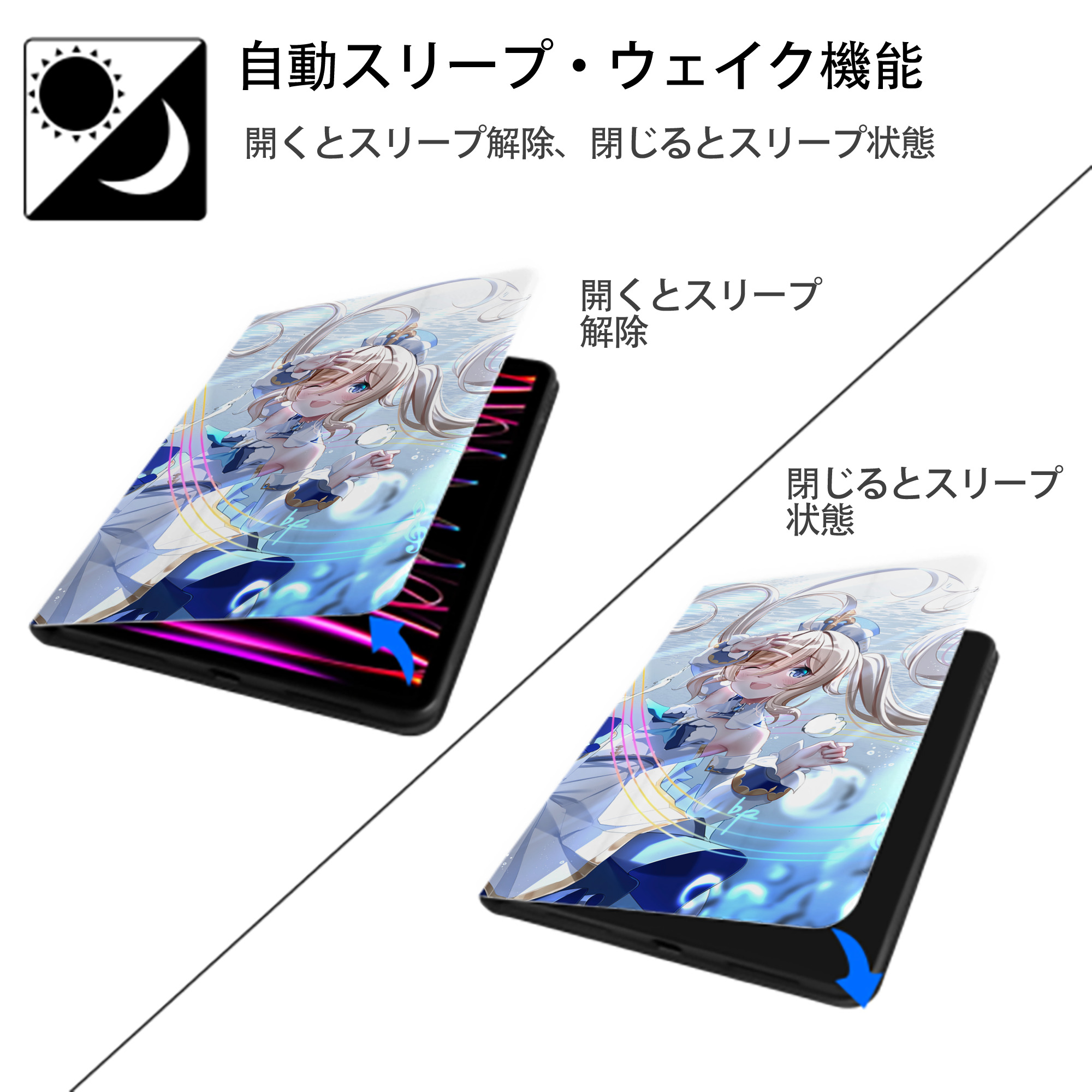 げんし神 genshin IPad ケース ブック型 PUレザー TPU 耐衝撃 軽量 薄型 ペン収納なし 全面保護 IPad 各モデル対応