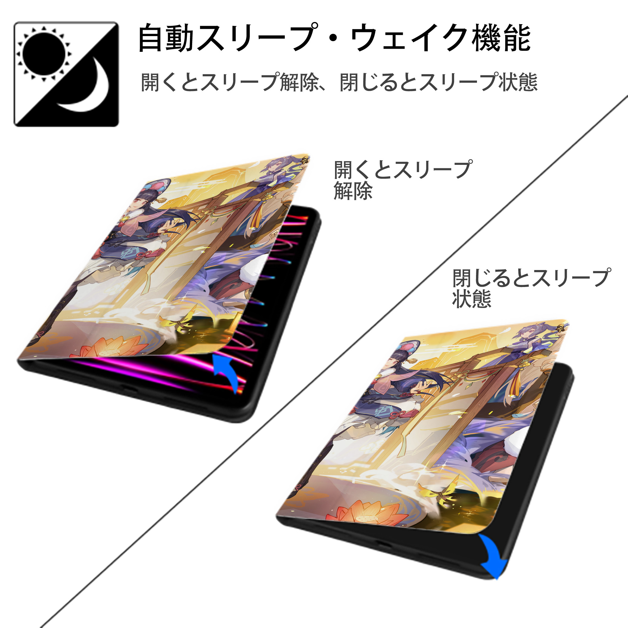 げんし神 genshin IPad ケース ブック型 PUレザー TPU 耐衝撃 軽量 薄型 ペン収納なし 全面保護 IPad 各モデル対応