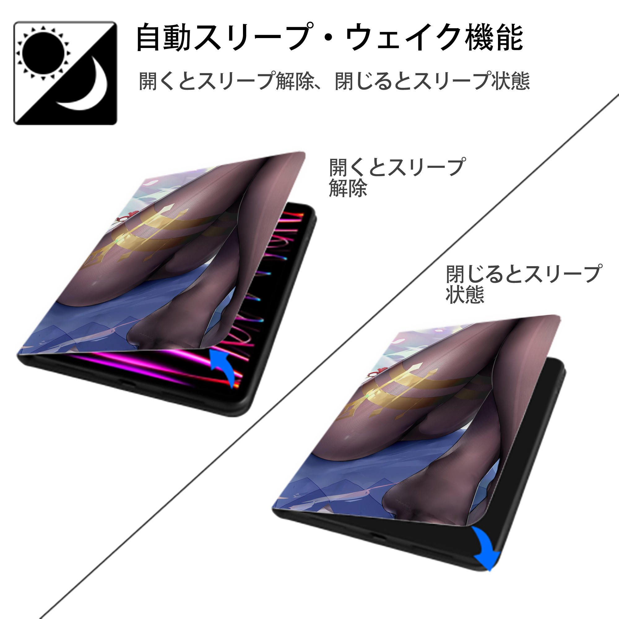 げんし神 genshin IPad ケース ブック型 PUレザー TPU 耐衝撃 軽量 薄型 ペン収納なし 全面保護 IPad 各モデル対応