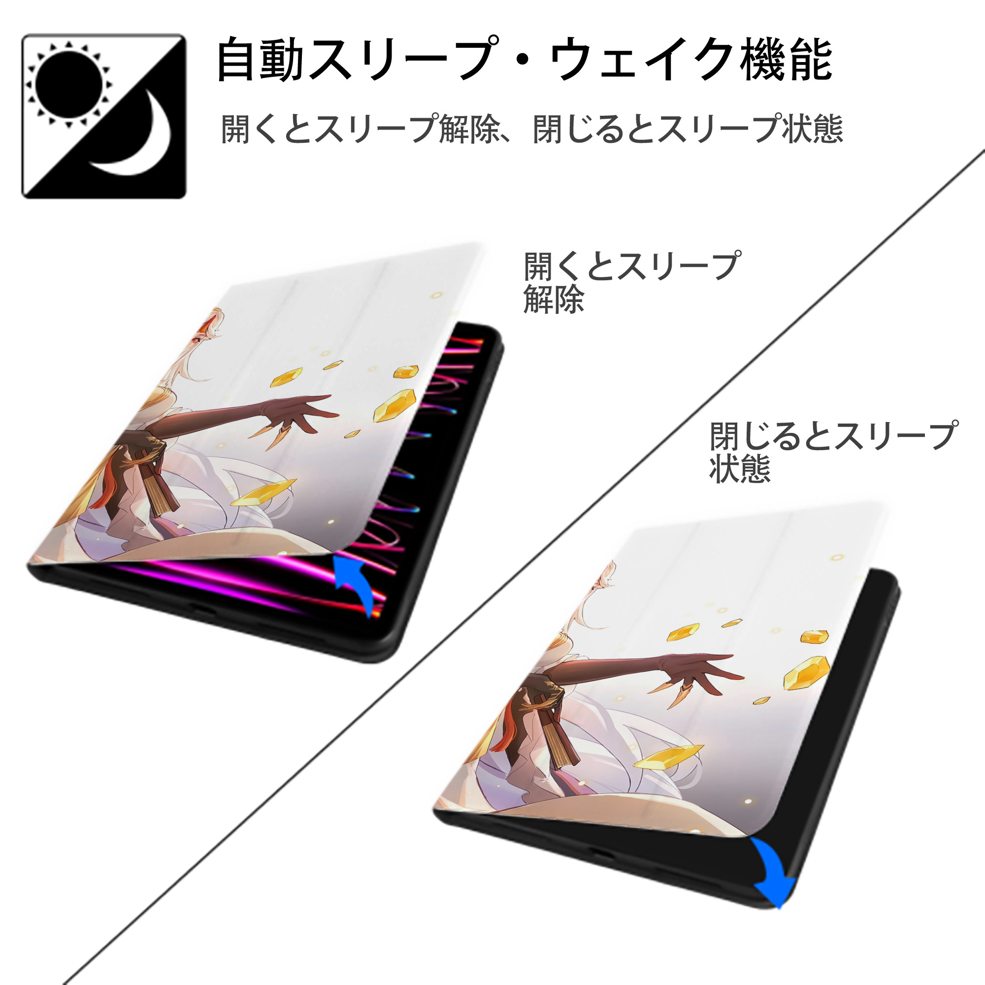 げんし神 genshin IPad ケース ブック型 PUレザー TPU 耐衝撃 軽量 薄型 ペン収納なし 全面保護 IPad 各モデル対応
