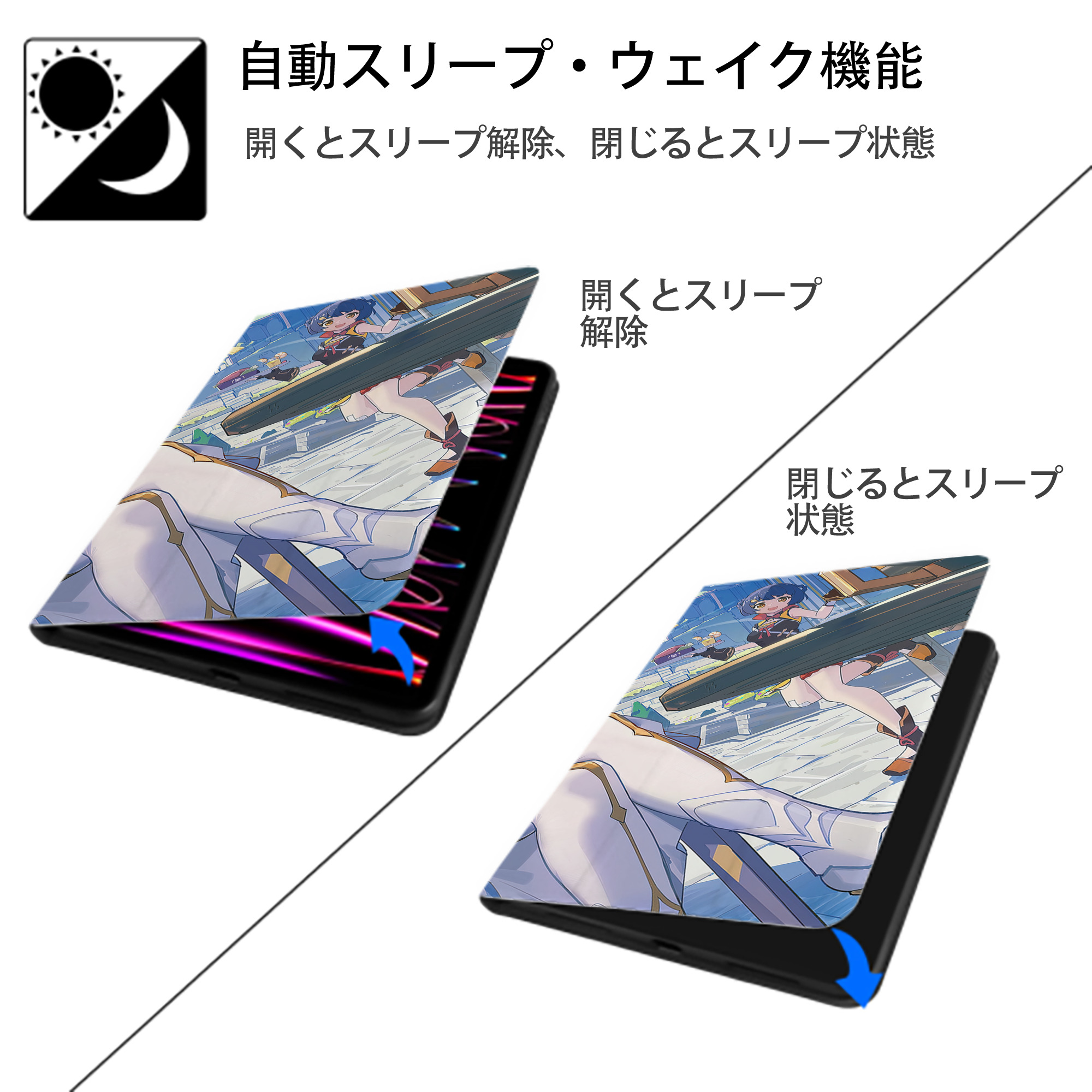 げんし神 genshin IPad ケース ブック型 PUレザー TPU 耐衝撃 軽量 薄型 ペン収納なし 全面保護 IPad 各モデル対応