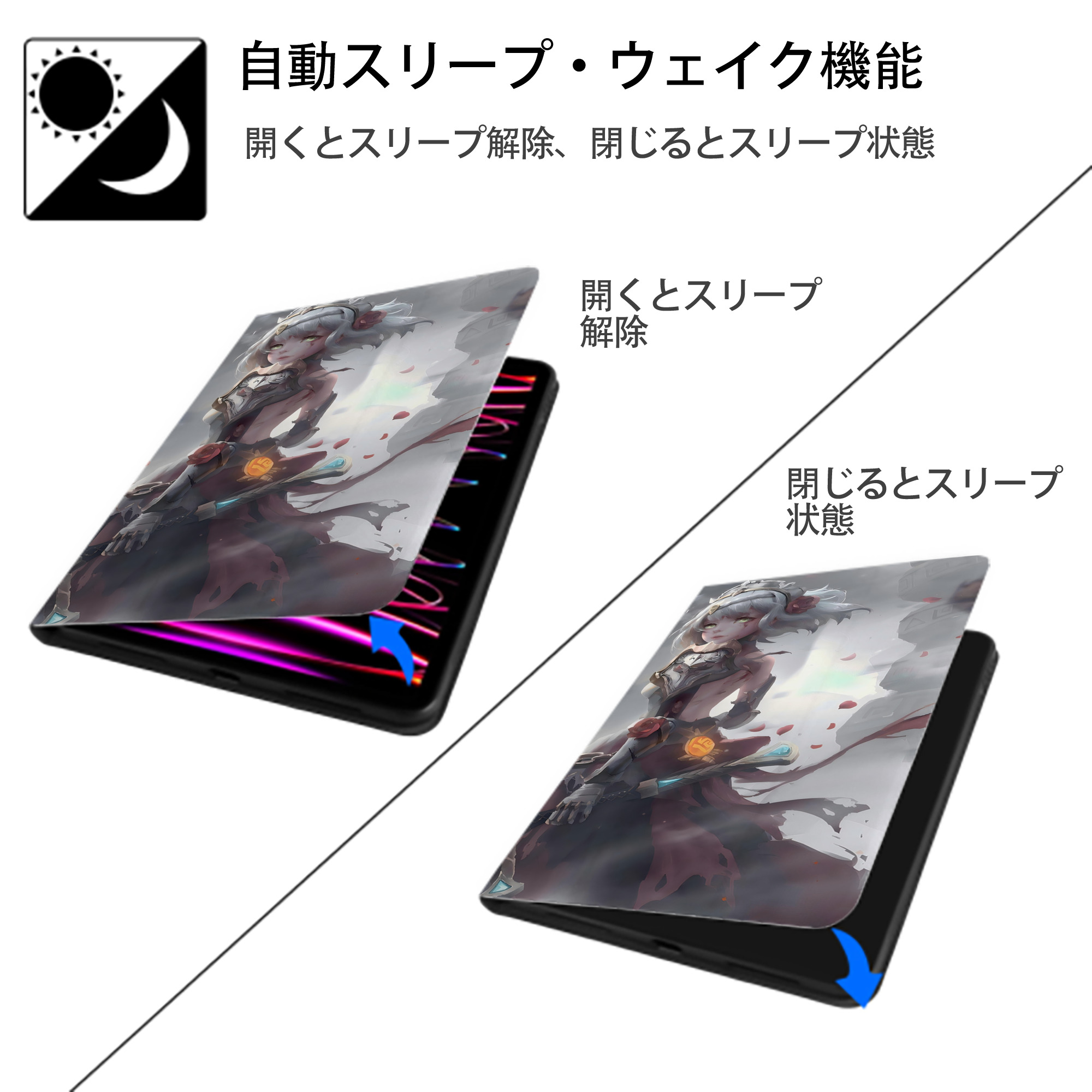 げんし神 genshin IPad ケース ブック型 PUレザー TPU 耐衝撃 軽量 薄型 ペン収納なし 全面保護 IPad 各モデル対応