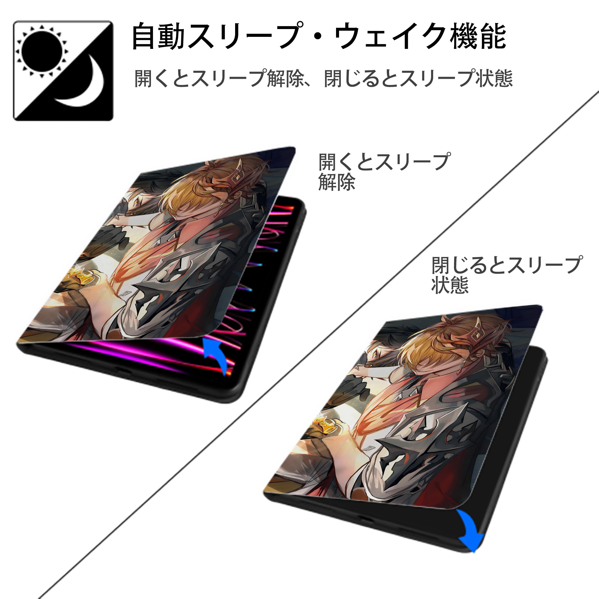 げんし神 genshin IPad ケース ブック型 PUレザー TPU 耐衝撃 軽量 薄型 ペン収納なし 全面保護 IPad 各モデル対応