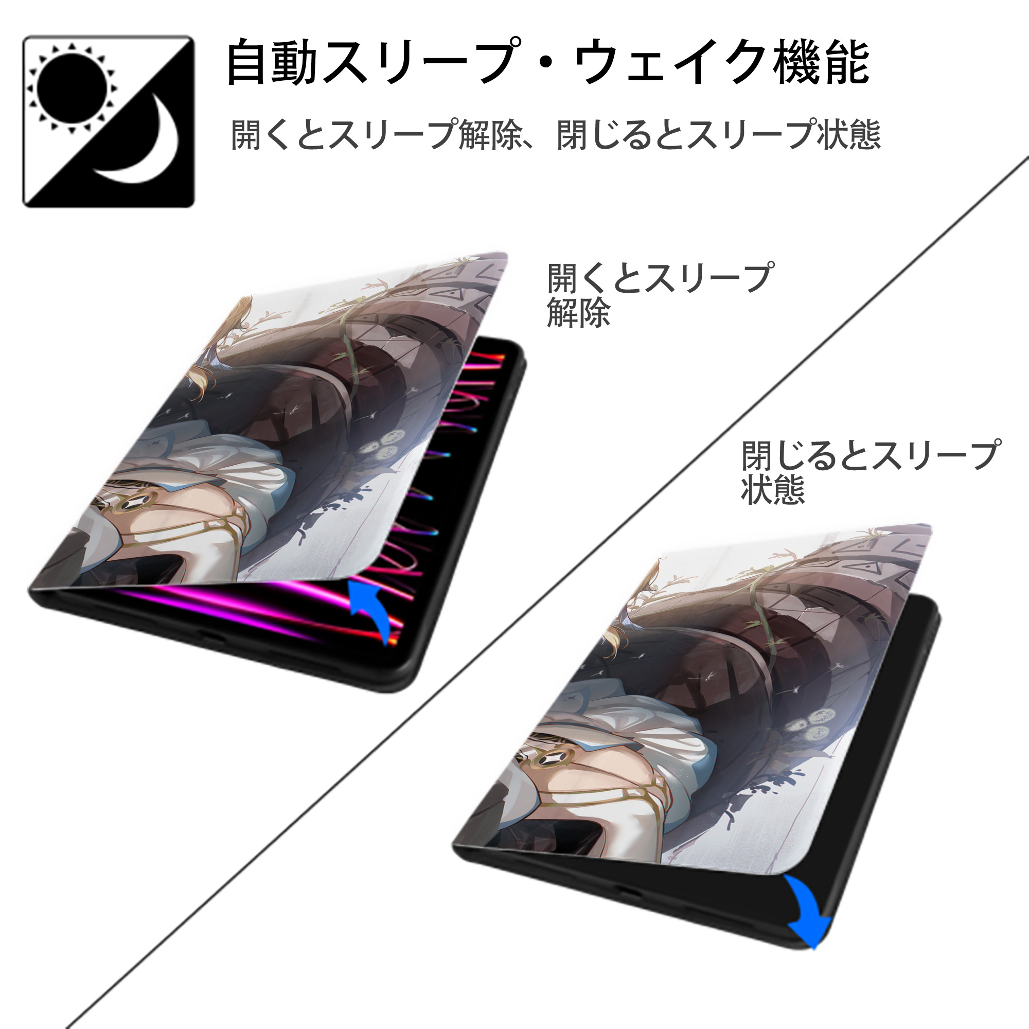 げんし神 genshin IPad ケース ブック型 PUレザー TPU 耐衝撃 軽量 薄型 ペン収納なし 全面保護 IPad 各モデル対応