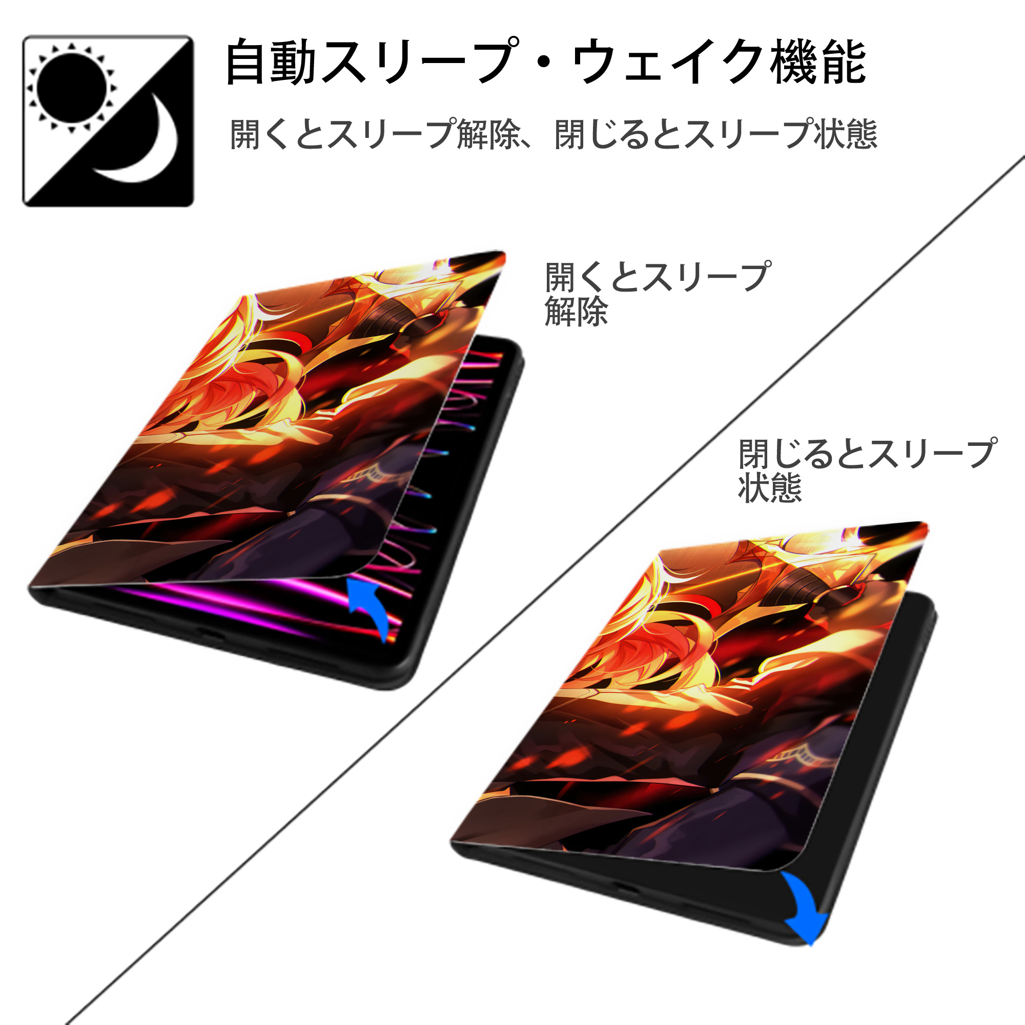 げんし神 genshin IPad ケース ブック型 PUレザー TPU 耐衝撃 軽量 薄型 ペン収納なし 全面保護 IPad 各モデル対応