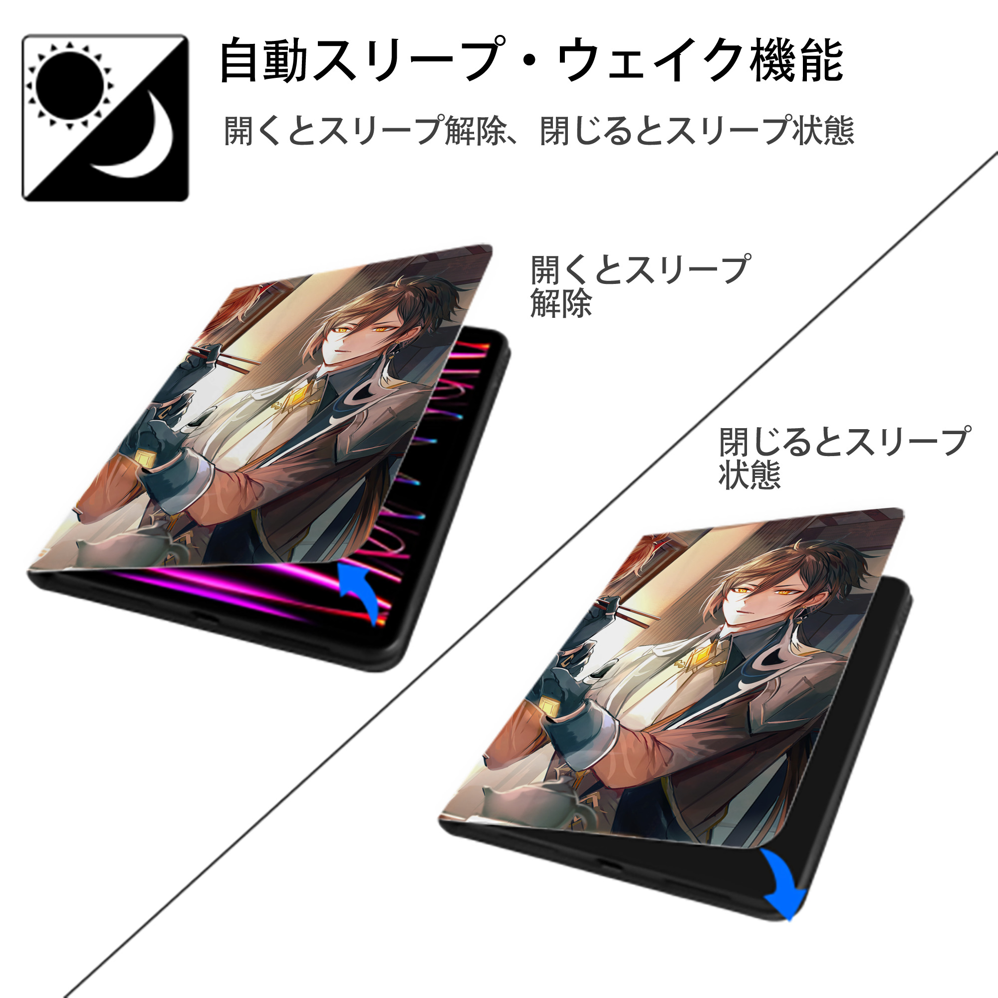 げんし神 genshin IPad ケース ブック型 PUレザー TPU 耐衝撃 軽量 薄型 ペン収納なし 全面保護 IPad 各モデル対応