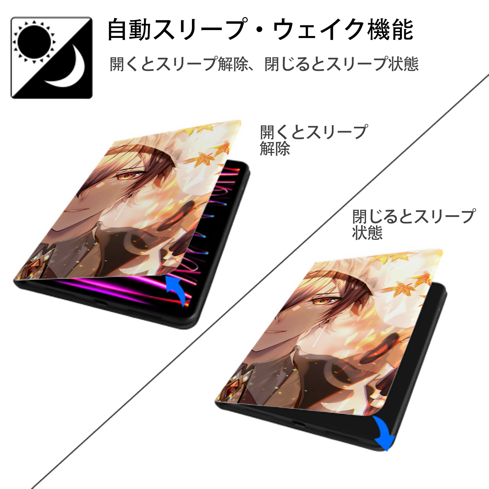 げんし神 genshin IPad ケース ブック型 PUレザー TPU 耐衝撃 軽量 薄型 ペン収納なし 全面保護 IPad 各モデル対応