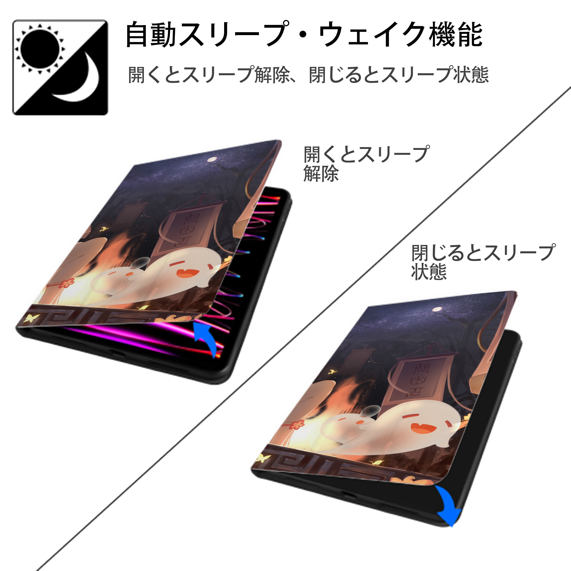 げんし神 genshin IPad ケース ブック型 PUレザー TPU 耐衝撃 軽量 薄型 ペン収納なし 全面保護 IPad 各モデル対応