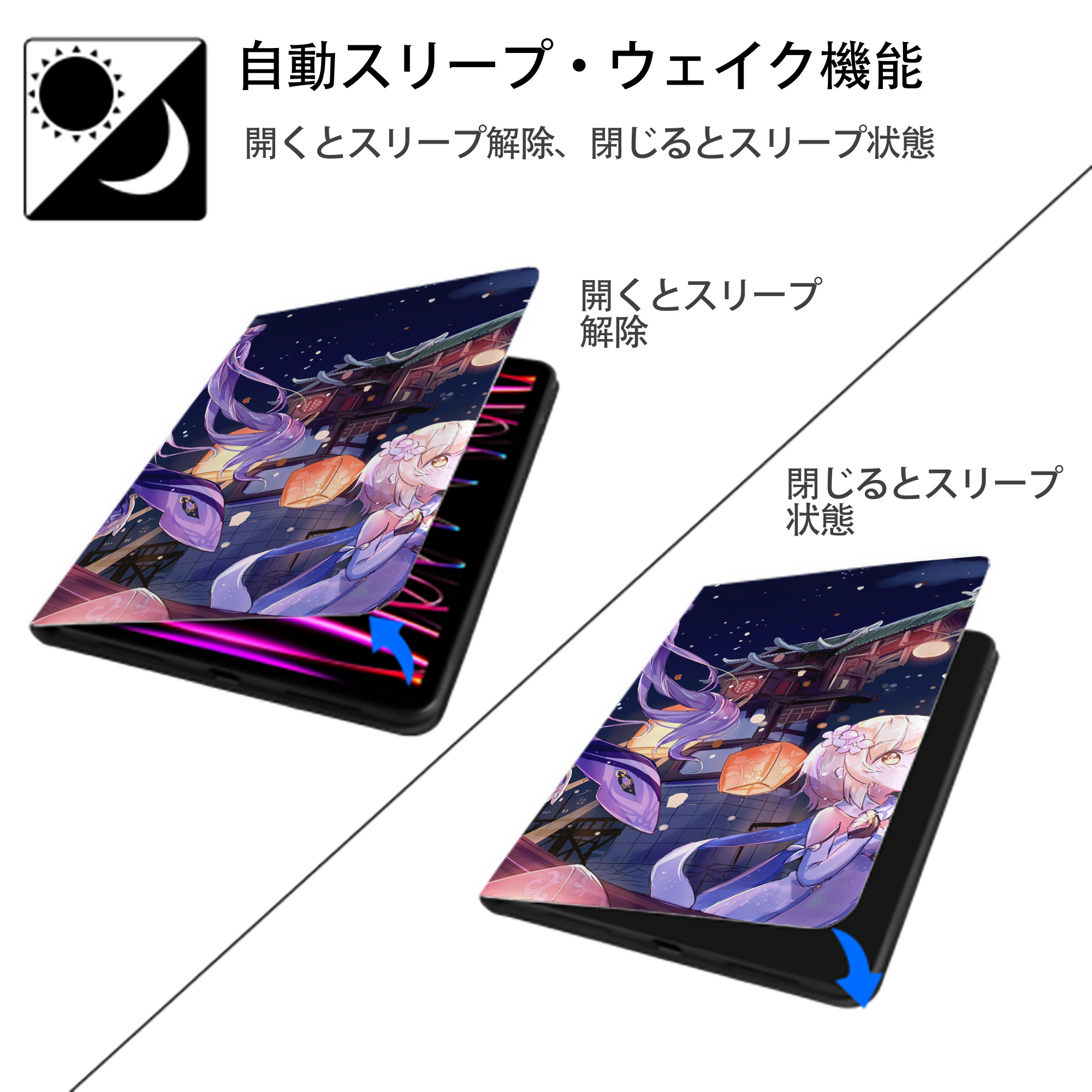 げんし神 genshin IPad ケース ブック型 PUレザー TPU 耐衝撃 軽量 薄型 ペン収納なし 全面保護 IPad 各モデル対応