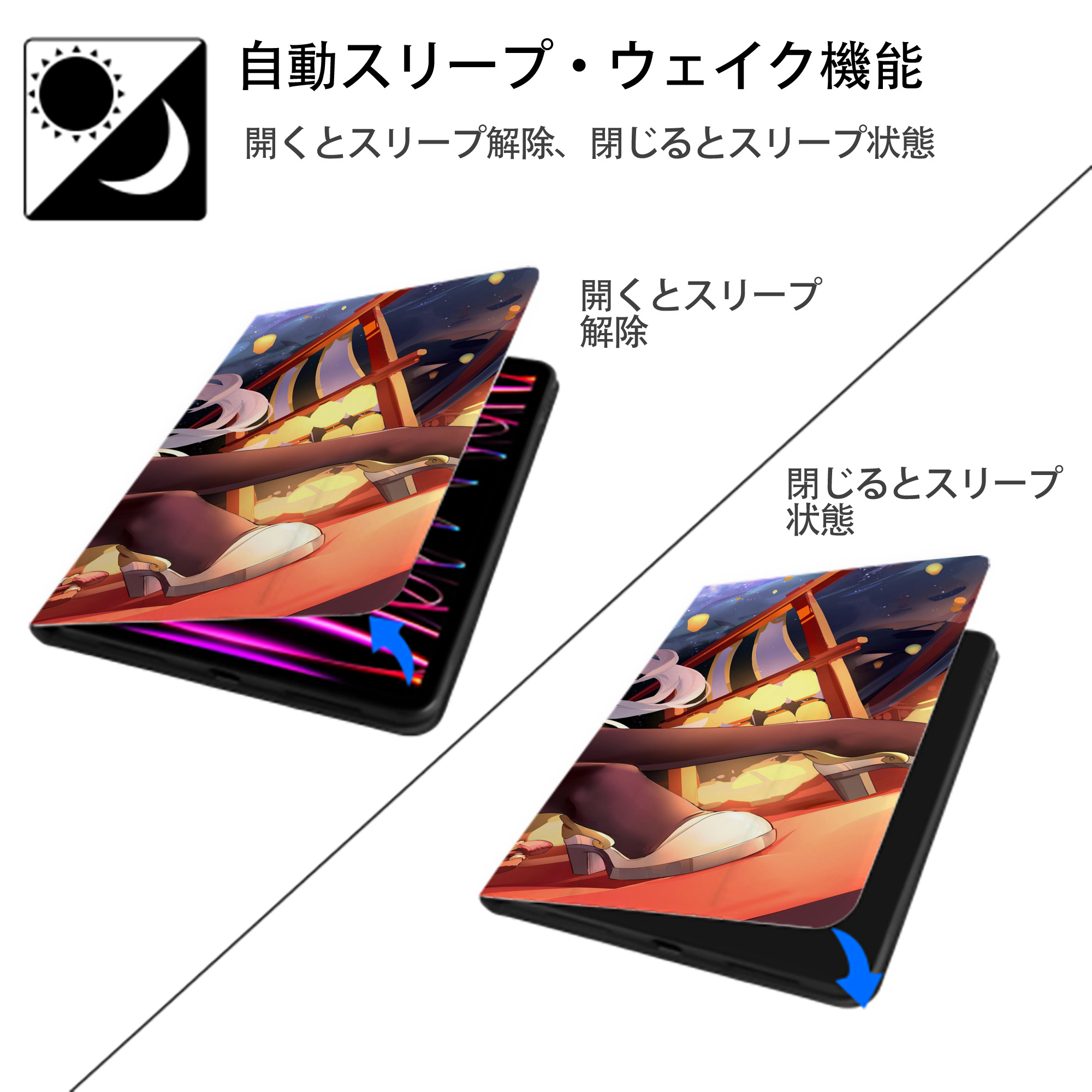 げんし神 genshin IPad ケース ブック型 PUレザー TPU 耐衝撃 軽量 薄型 ペン収納なし 全面保護 IPad 各モデル対応