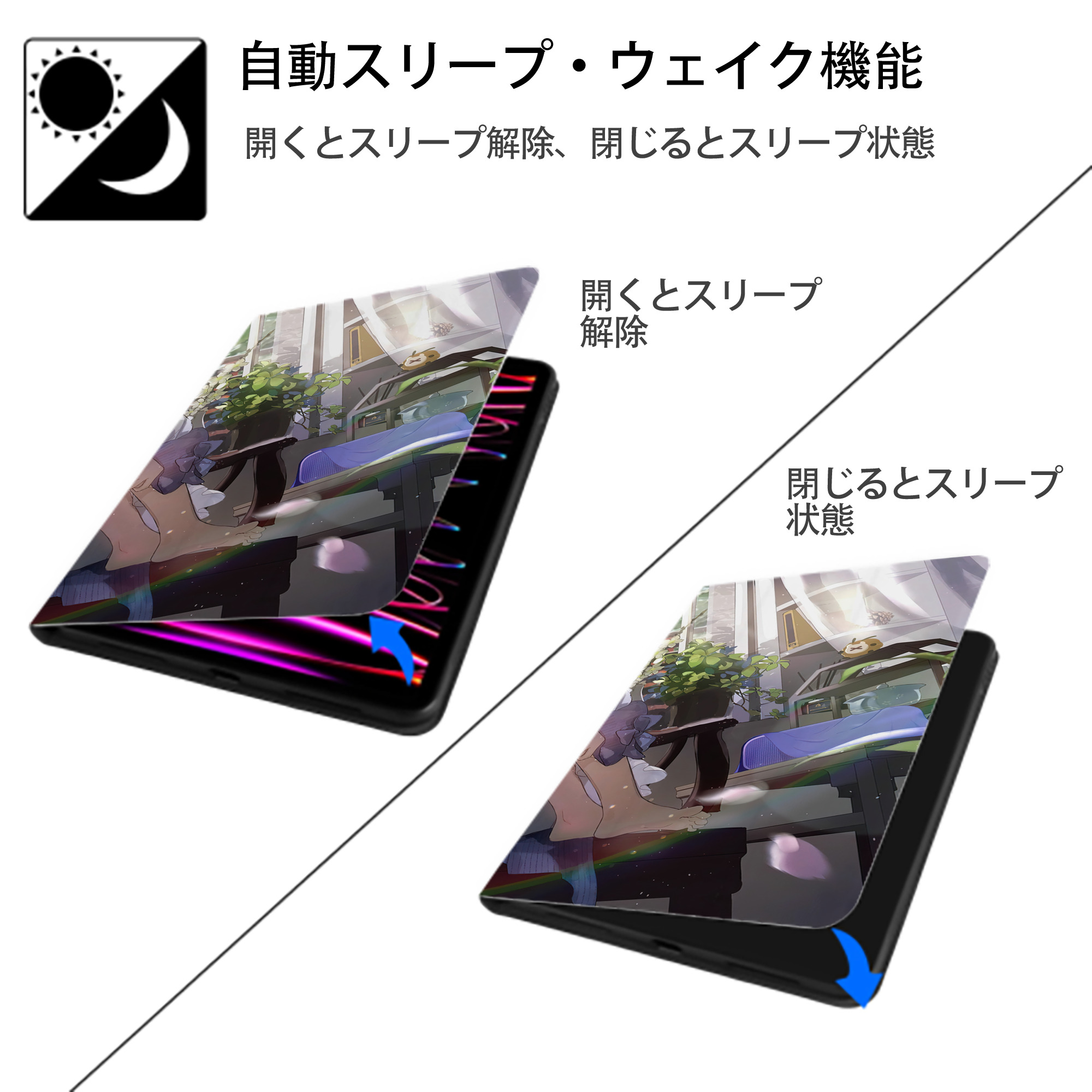げんし神 genshin IPad ケース ブック型 PUレザー TPU 耐衝撃 軽量 薄型 ペン収納なし 全面保護 IPad 各モデル対応
